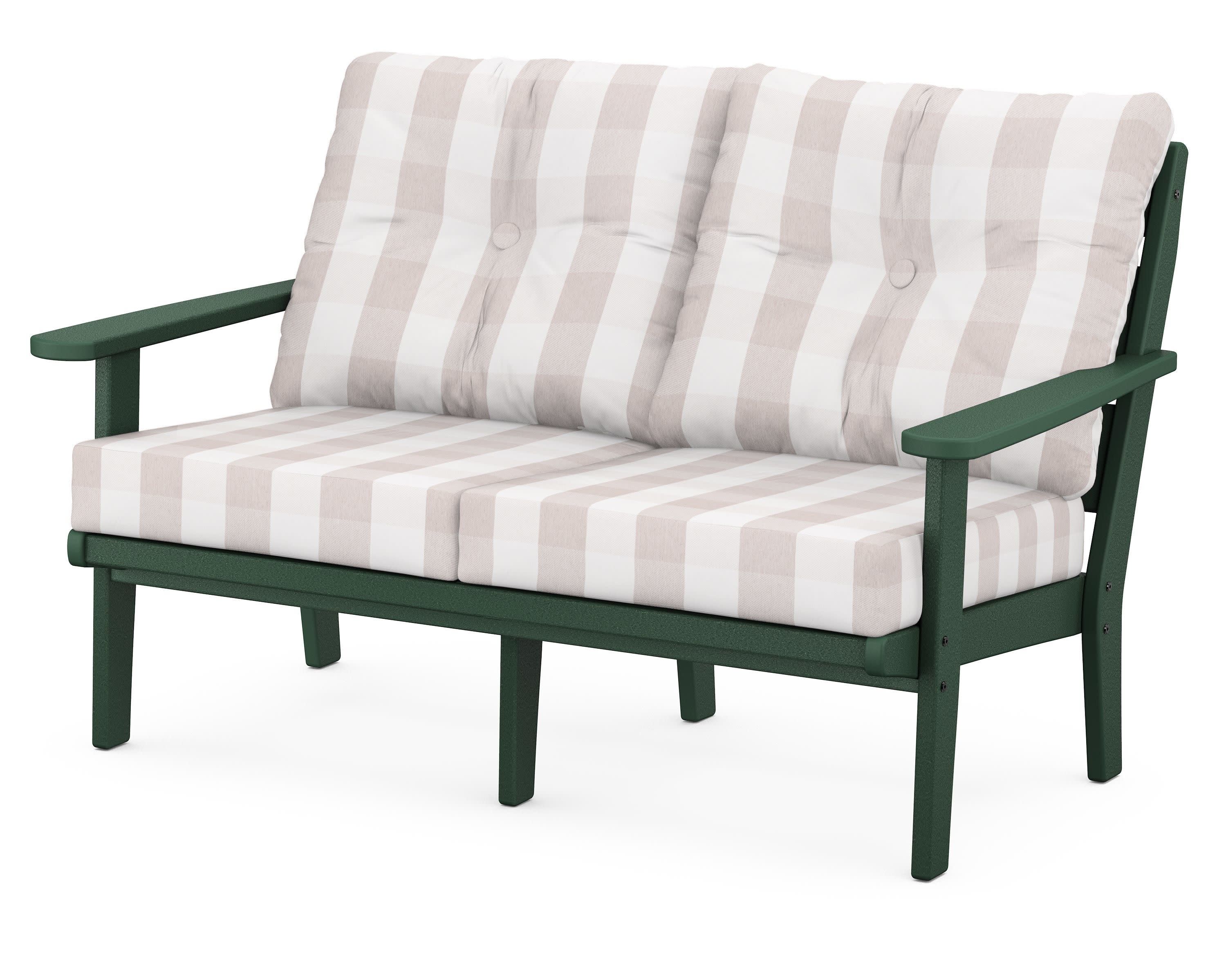 Lakeside Deep Seating Loveseat in Green / Buffalo Plaid Dune Burlap
