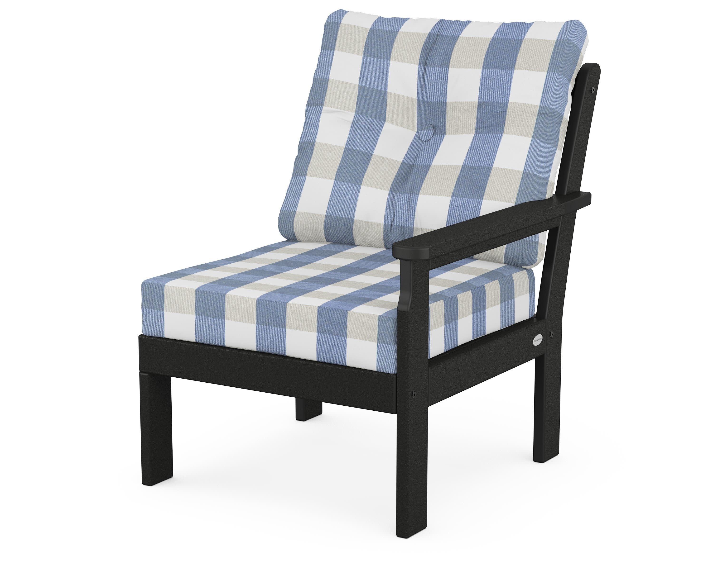 Vineyard Modular Right Arm Chair in Black / Buffalo Plaid Sky Blue