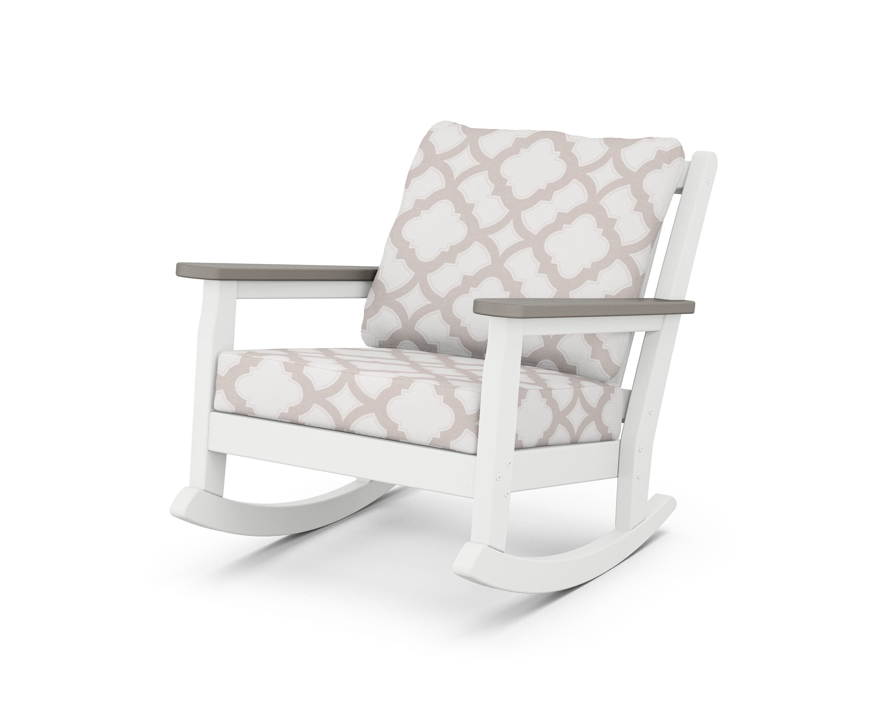 Chippendale Deep Seating Rocking Chair in White / Driftwood / Trellis Dune Burlap