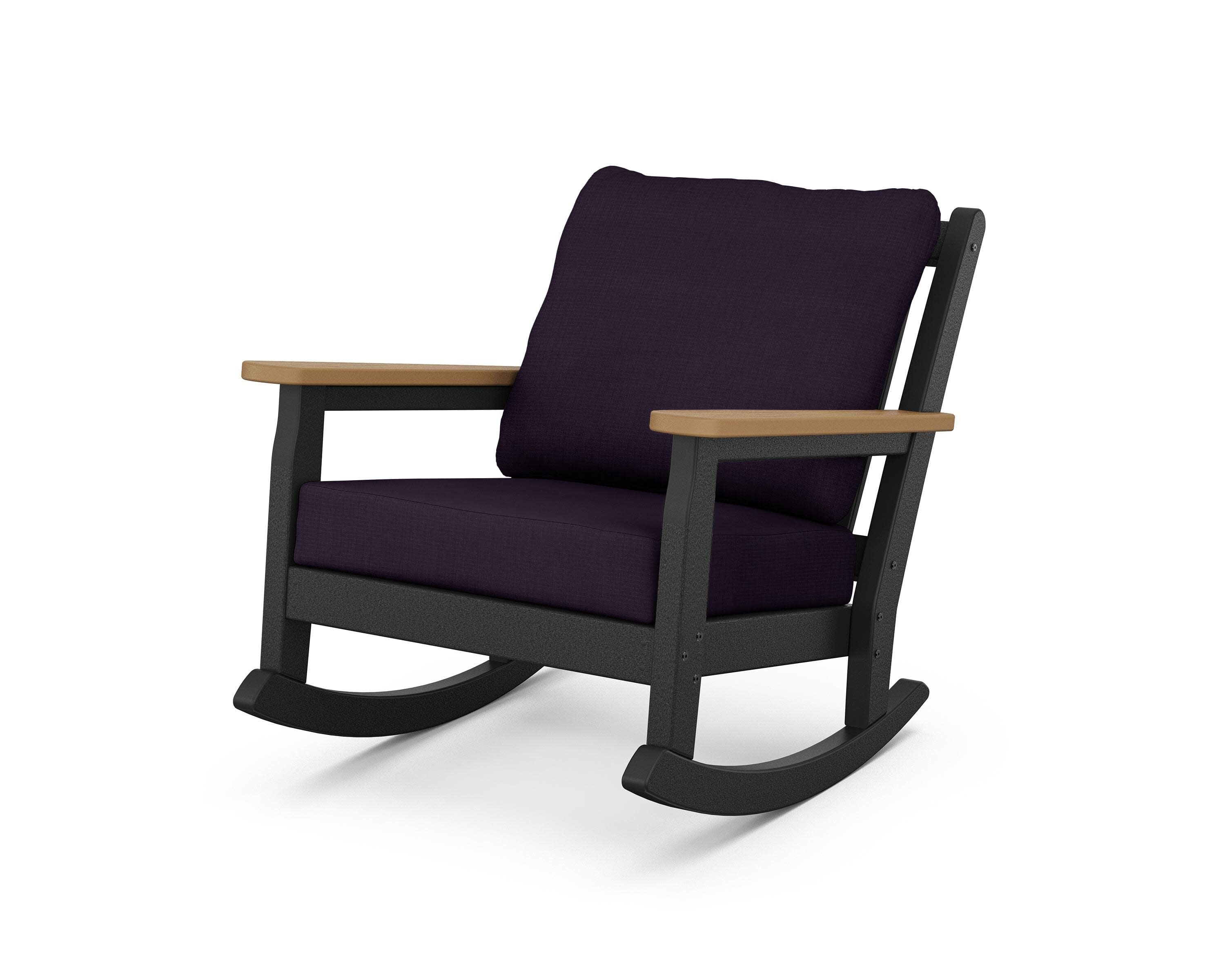 Chippendale Deep Seating Rocking Chair in Black / Natural / Navy Linen