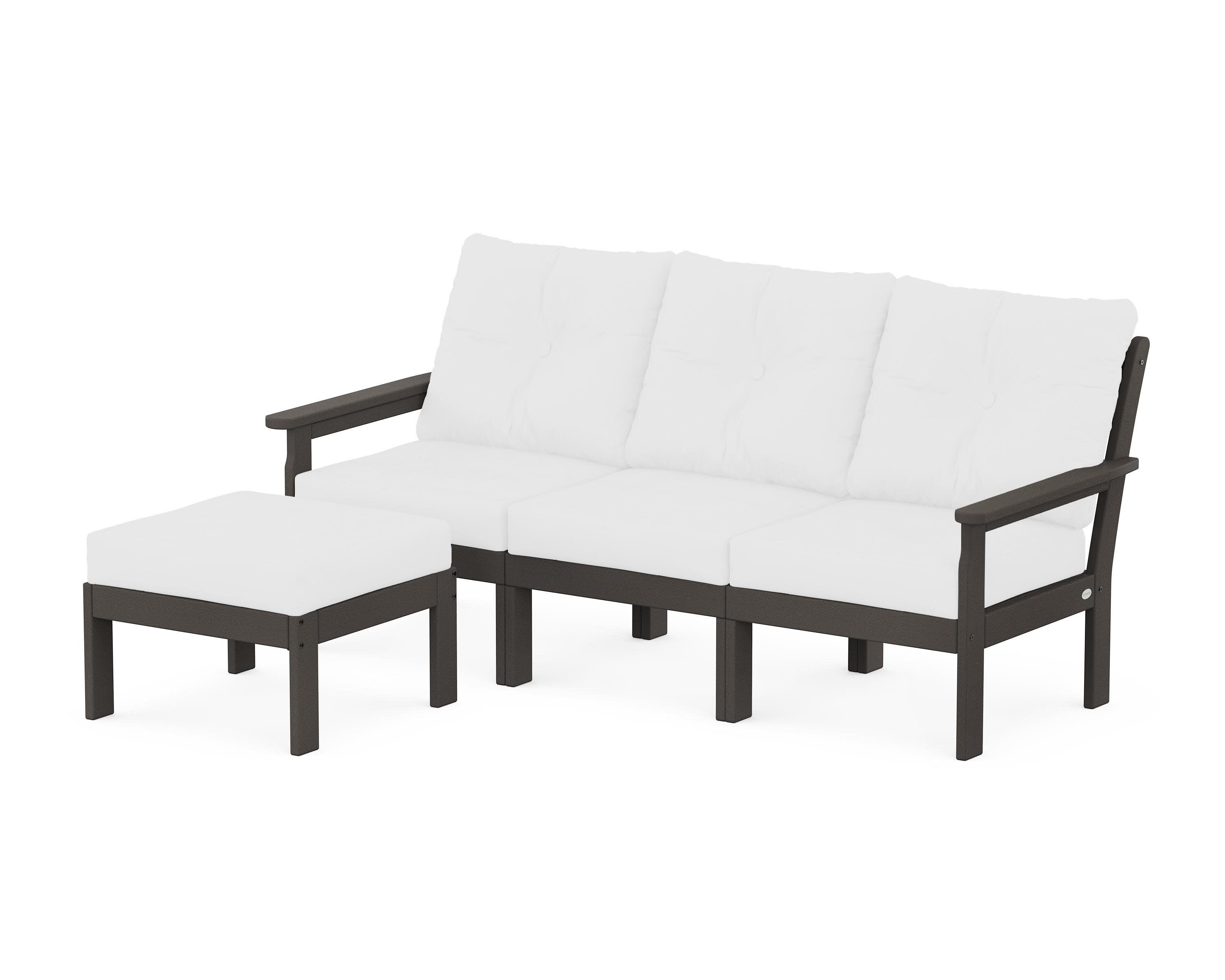Vineyard 4-Piece Sectional with Ottoman in Vintage Coffee / Natural