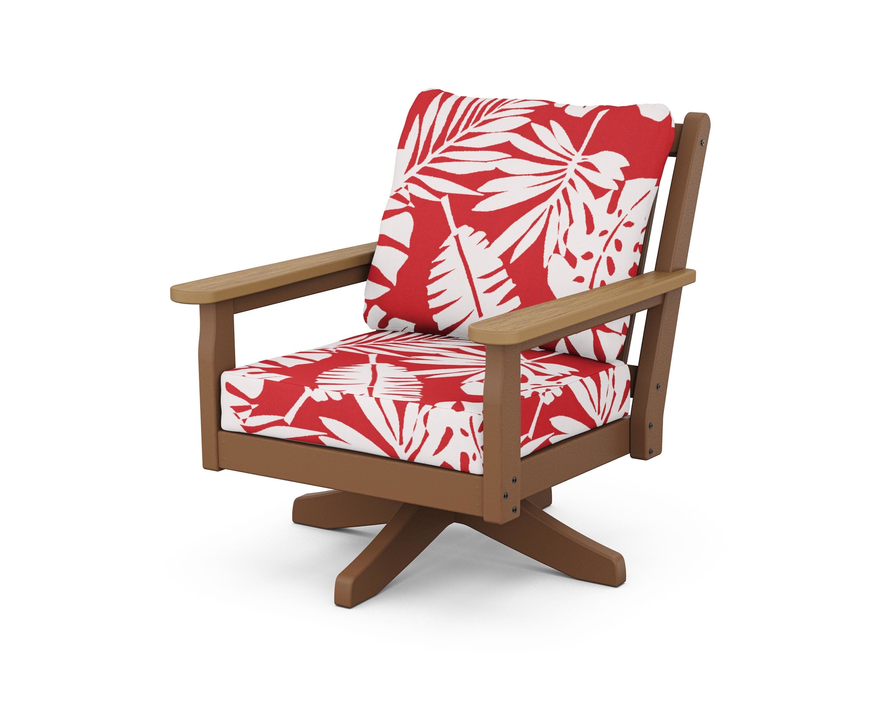 Chippendale Deep Seating Swivel Chair in Teak / Natural / Leaf Crimson
