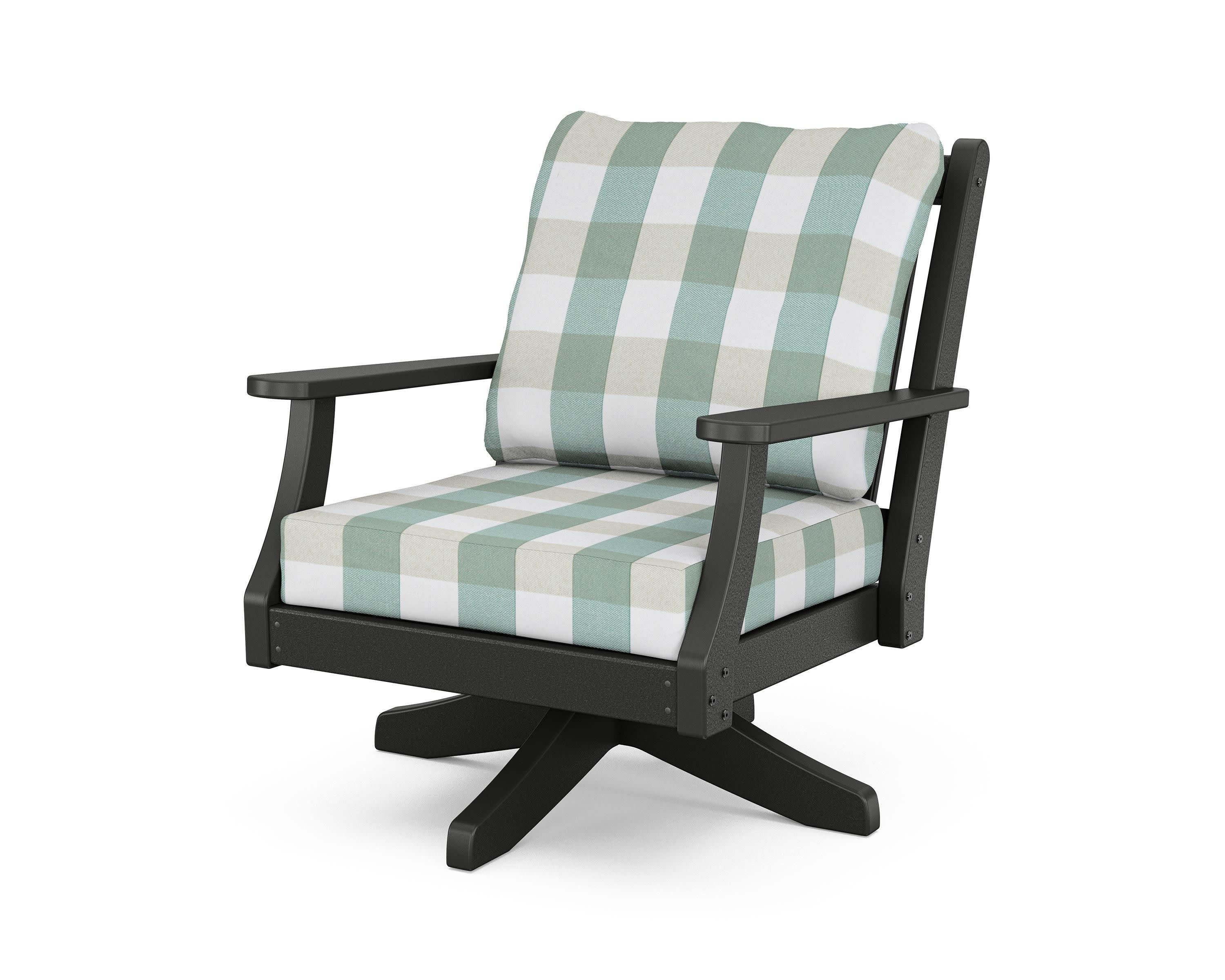 Wovendale Deep Seating Swivel Chair in Black / Buffalo Plaid Glacier Spa