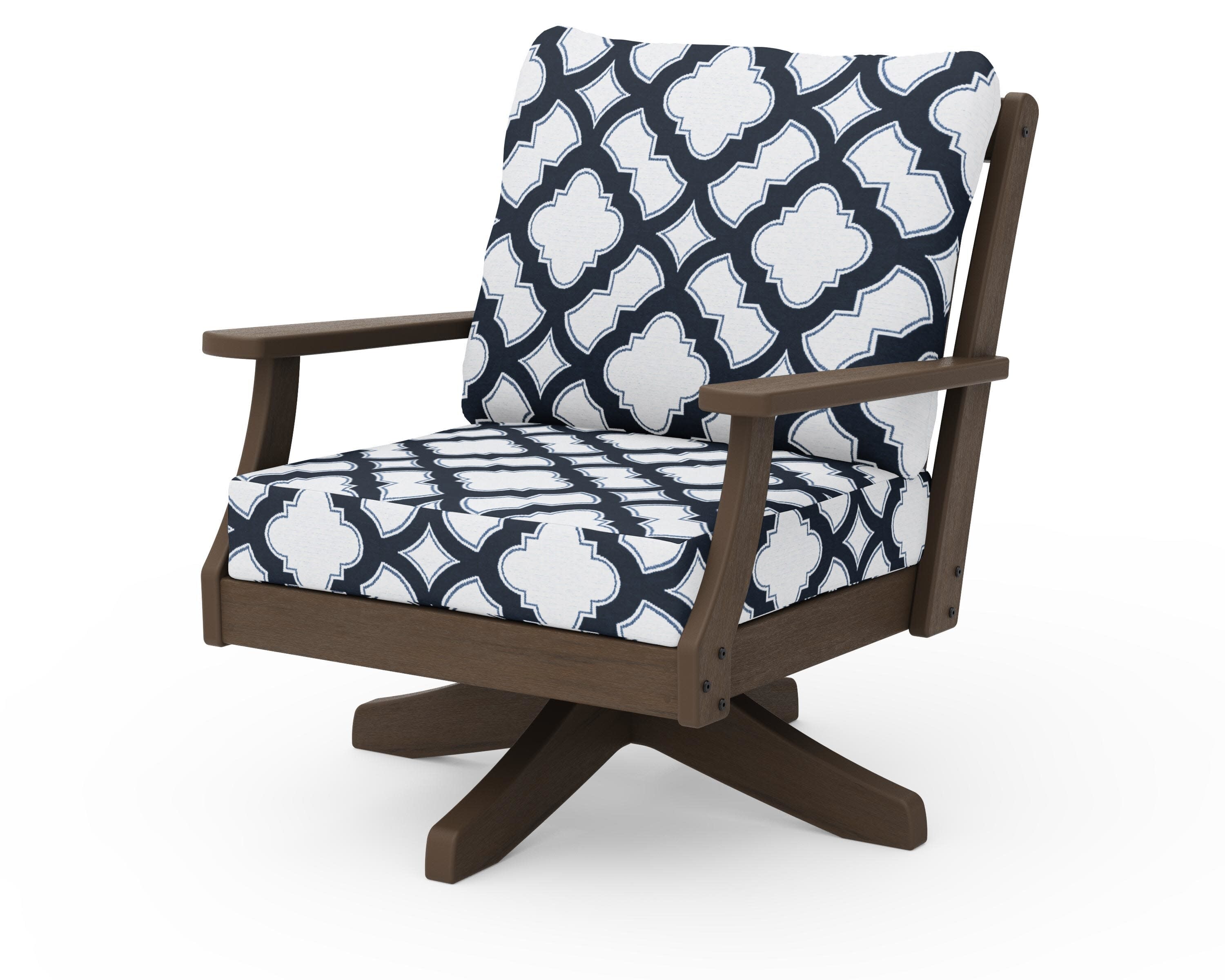 Braxton Deep Seating Swivel Chair in Kona / Trellis Marine Indigo