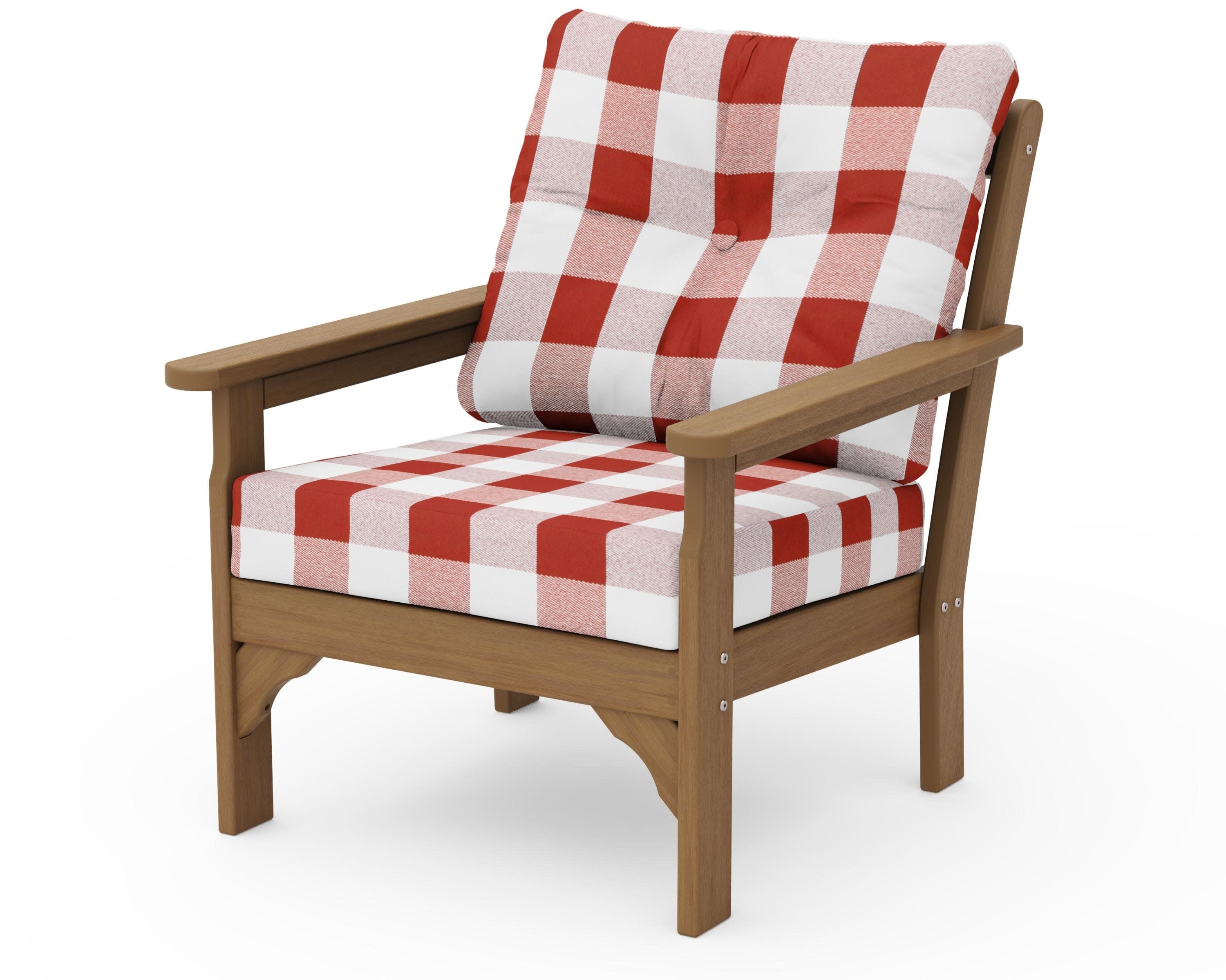 Vineyard Deep Seating Chair in Natural / Buffalo Plaid Crimson