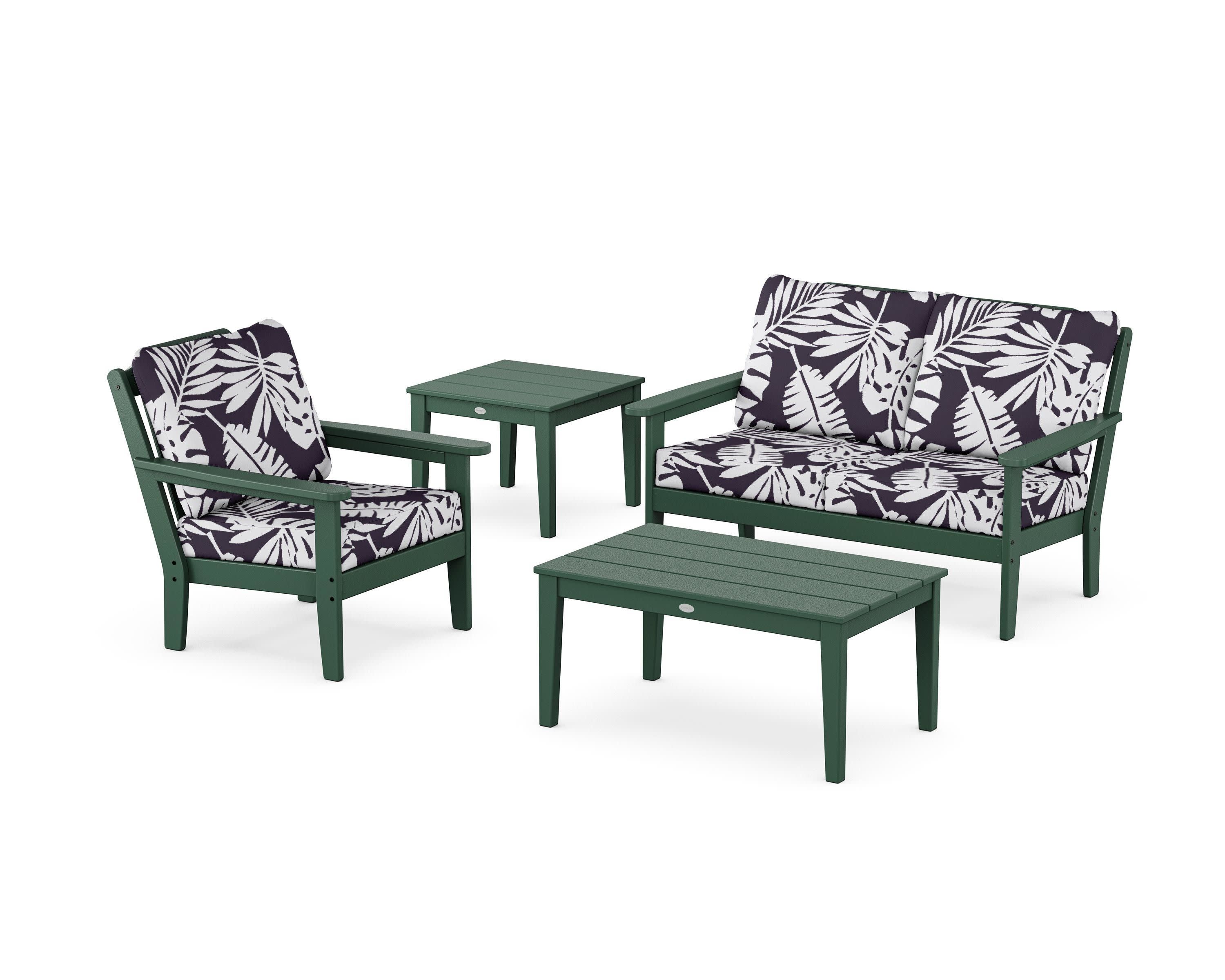 Wovendale 4-Piece Deep Seating Set in Green / Leaf Navy