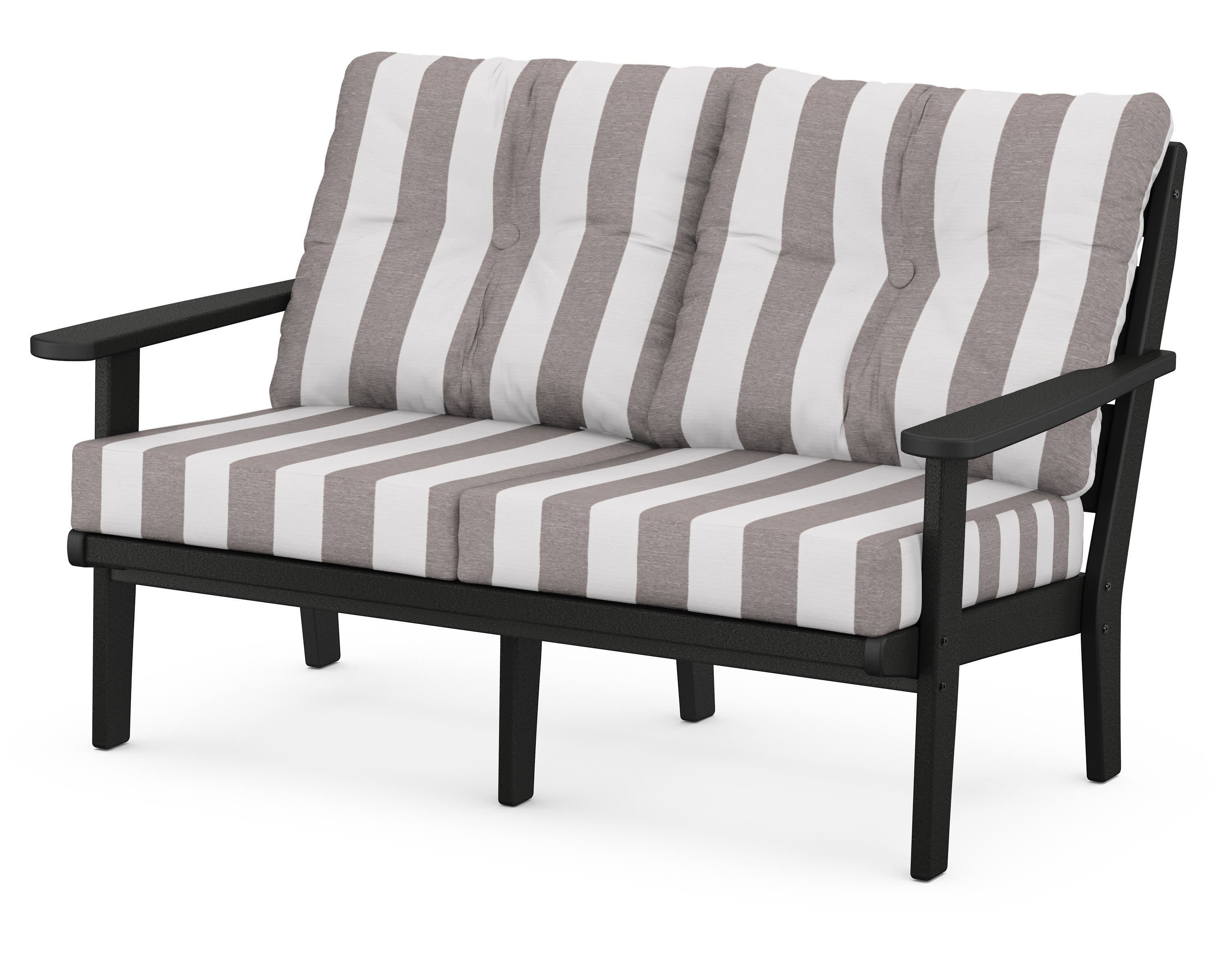 Lakeside Deep Seating Loveseat in Black / Cabana Stripe Grey Mist