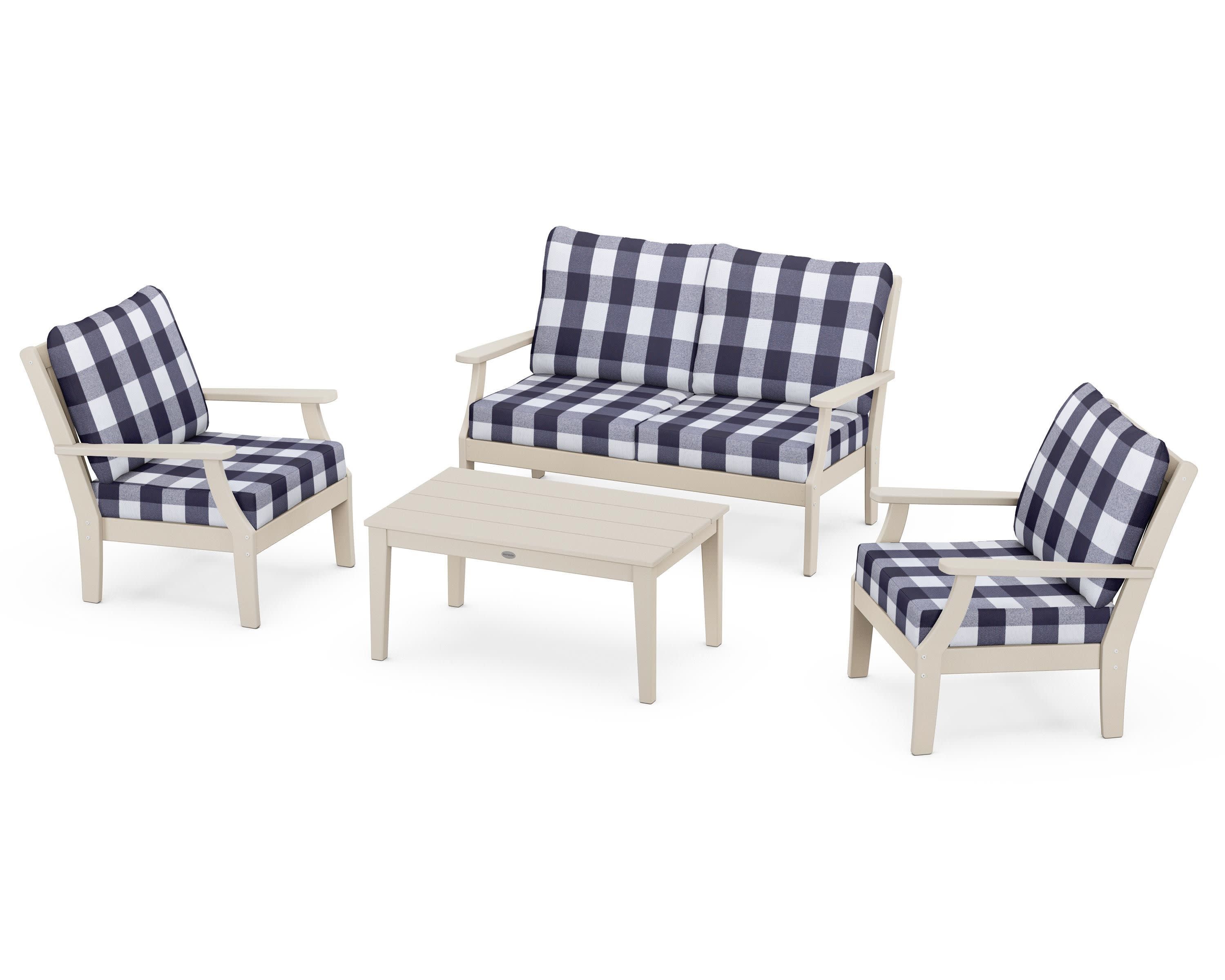 Braxton 4-Piece Deep Seating Chair Set in Sand / Buffalo Plaid Navy