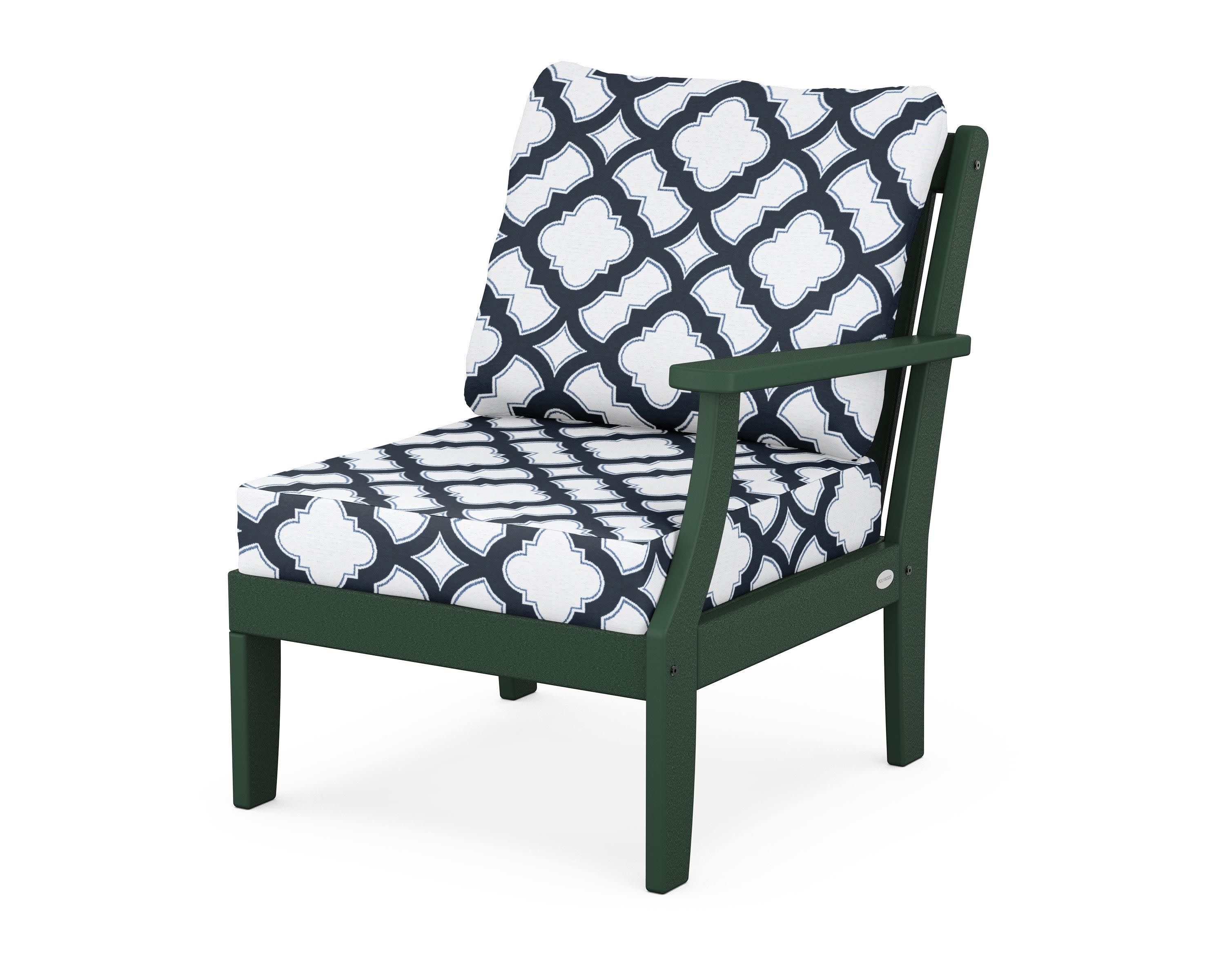 Braxton Modular Right Arm Chair in Green / Trellis Marine Indigo