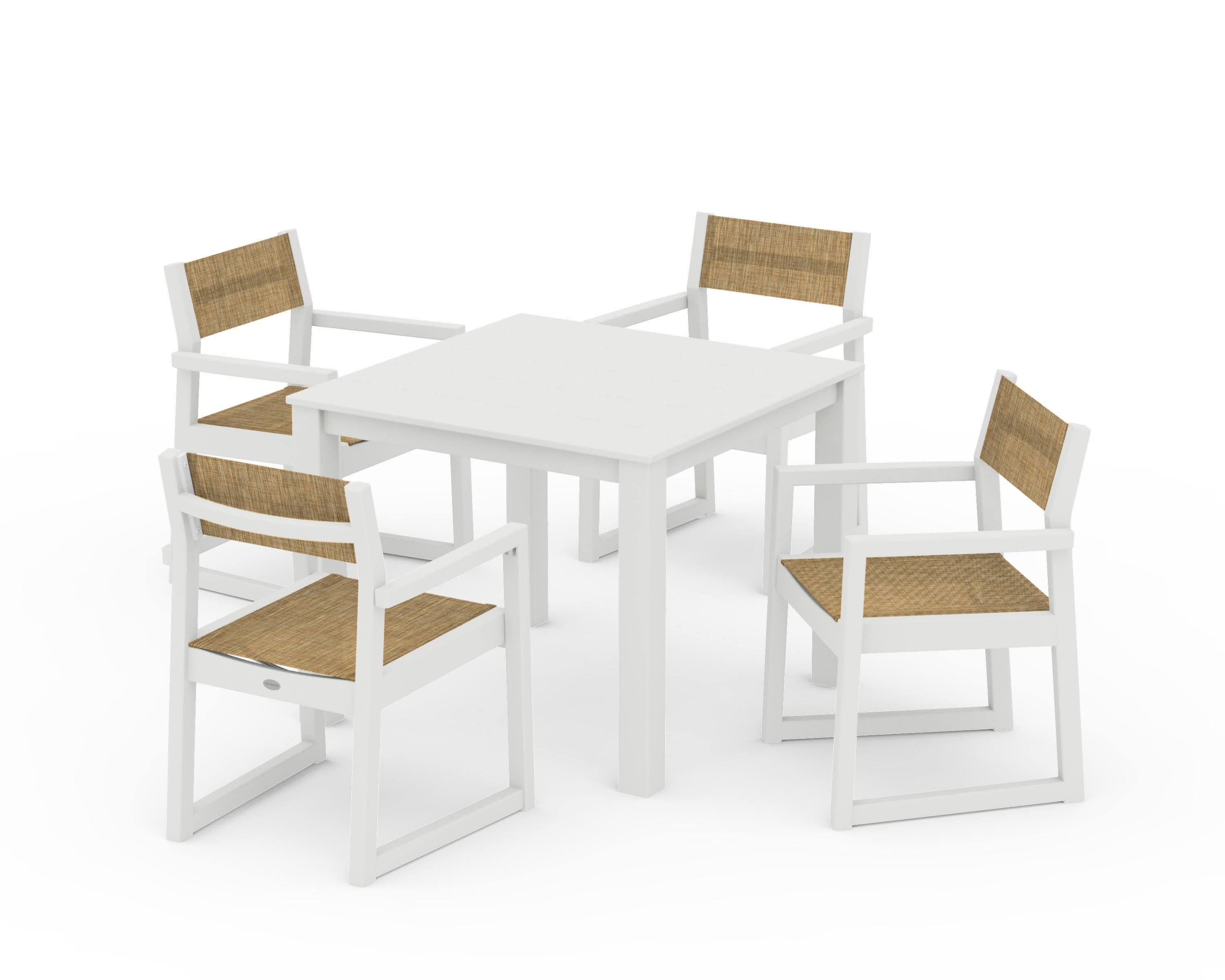 EDGE Sling Arm Chair 5-Piece Parsons Dining Set in Vintage White / Burlap Sling
