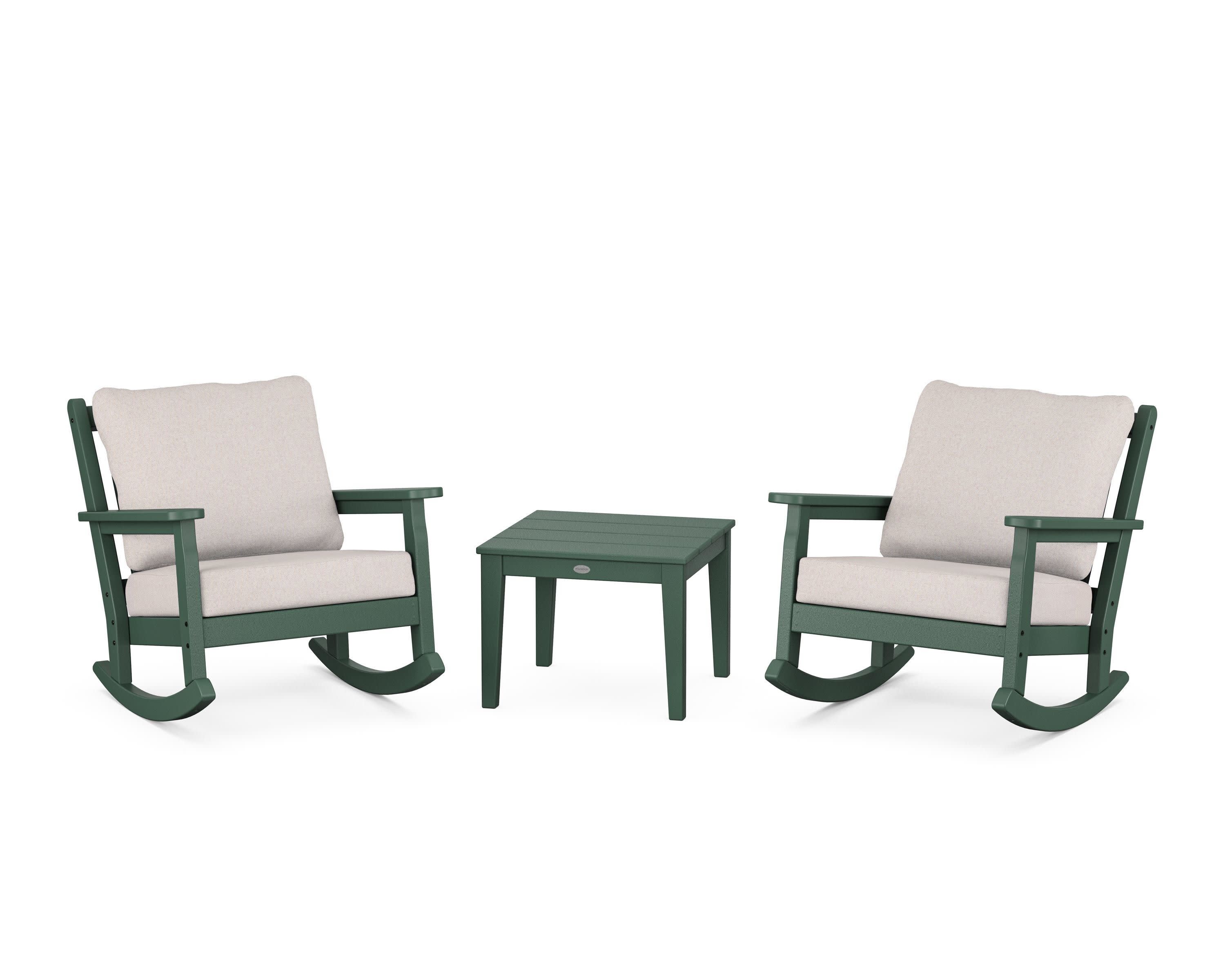 Chippendale 3-Piece Deep Seating Rocker Set in Green / Dune Burlap