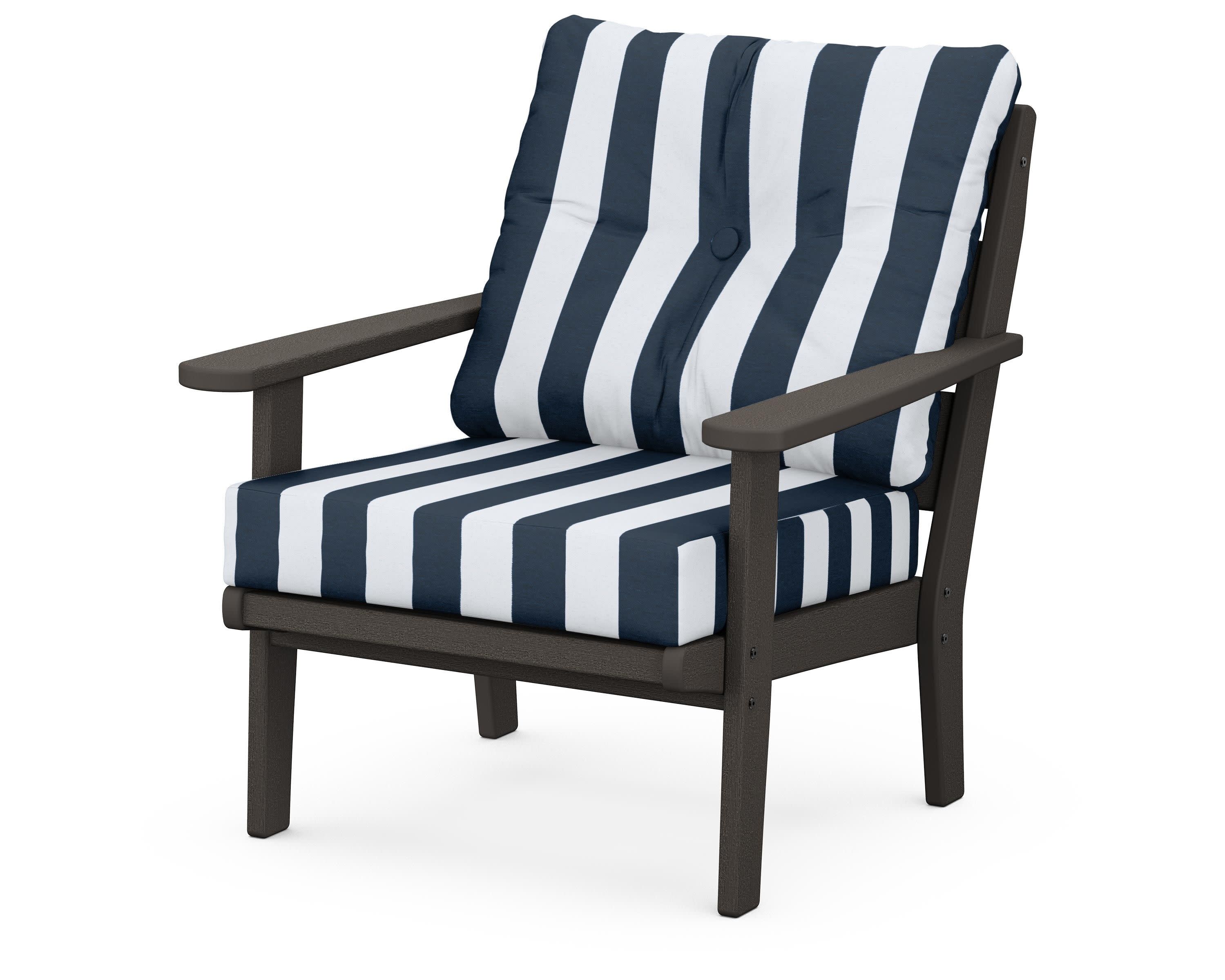 Lakeside Deep Seating Chair in Vintage Coffee / Cabana Stripe Marine Indigo