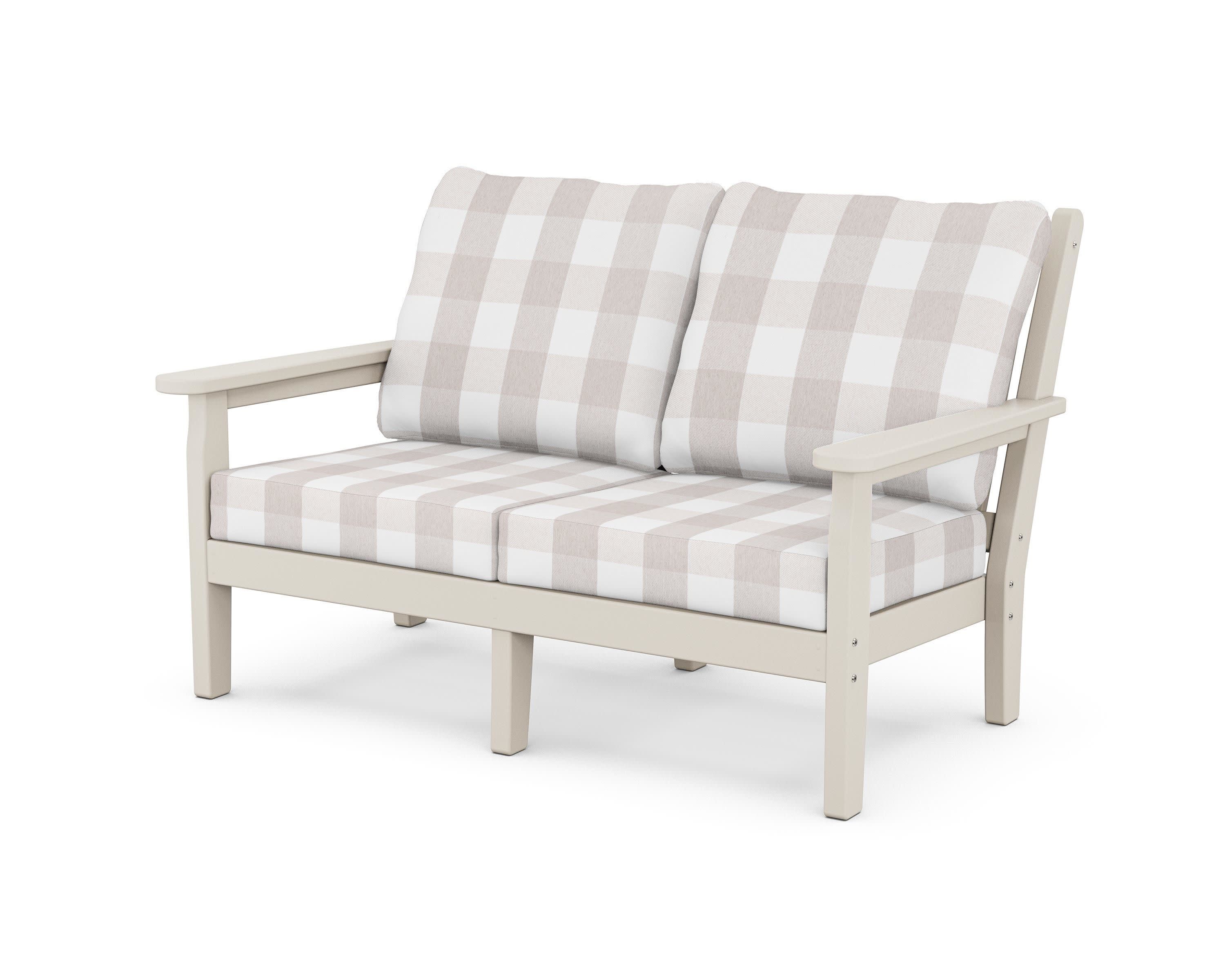 Chippendale Deep Seating Loveseat in Sand / Buffalo Plaid Dune Burlap