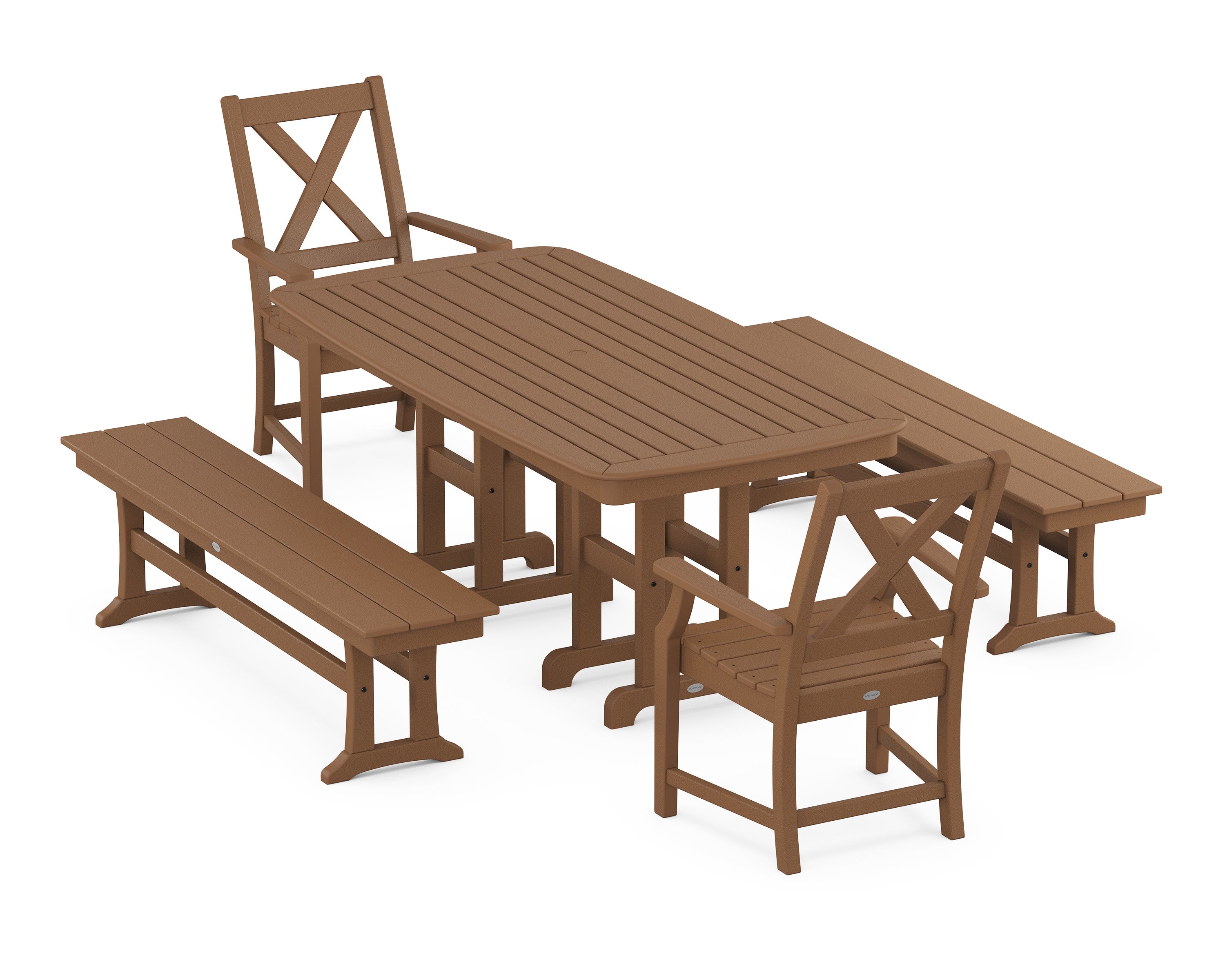 Braxton 5-Piece Dining Set with Benches in Teak