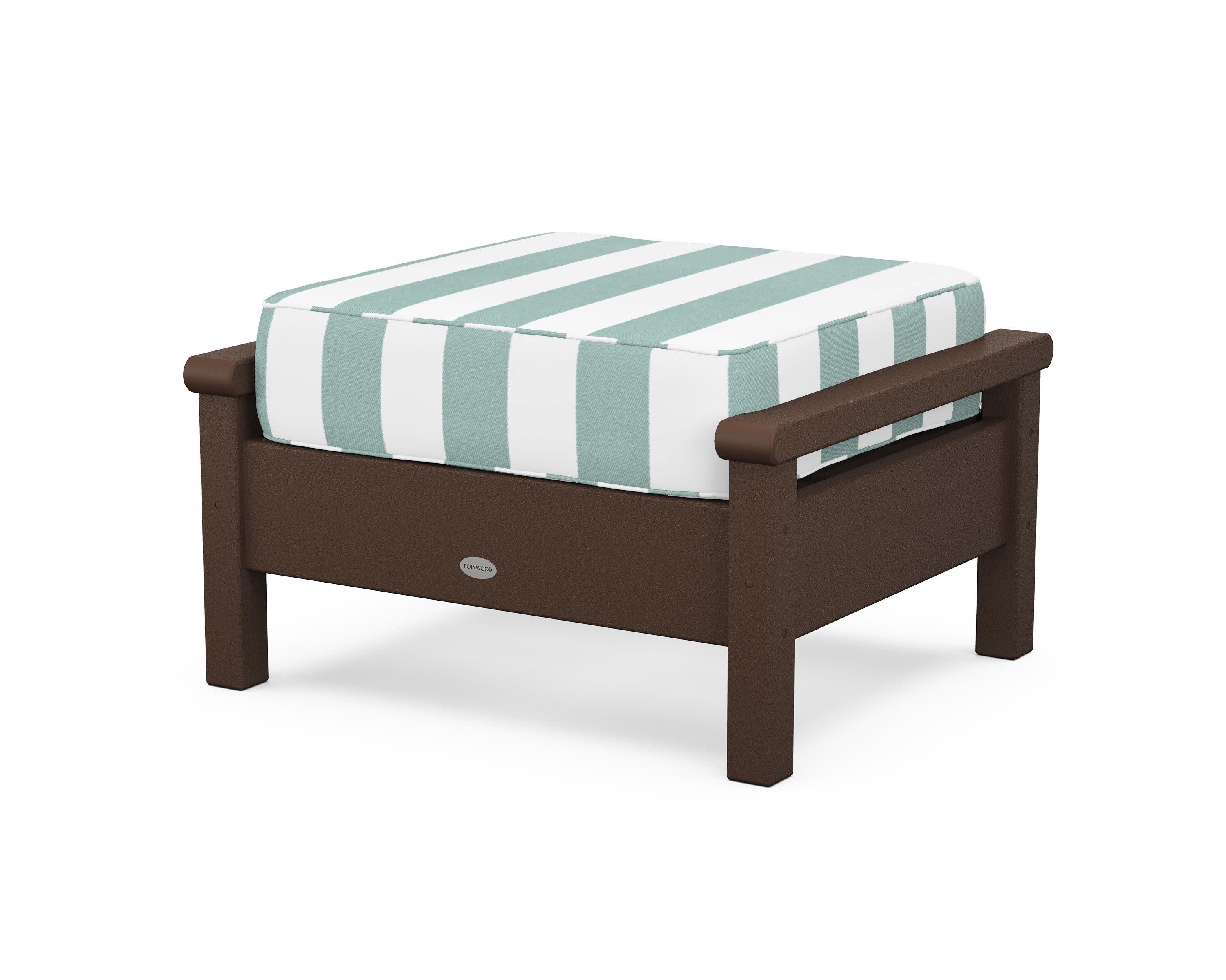 Harbour Deep Seating Ottoman in Mahogany / Cabana Stripe Glacier Spa