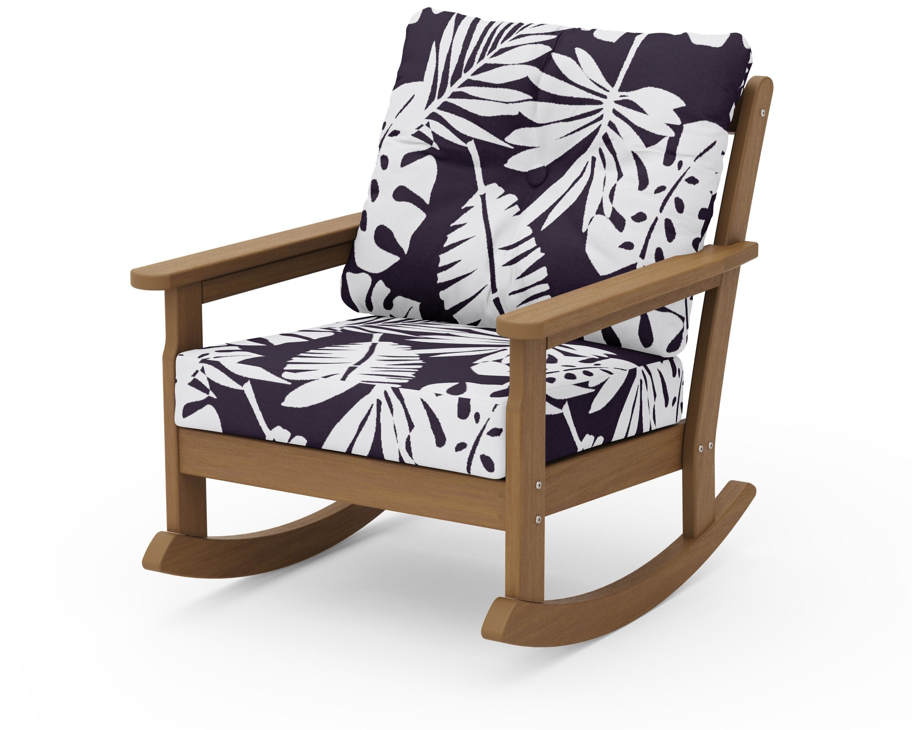 Vineyard Deep Seating Rocking Chair in Natural / Leaf Navy