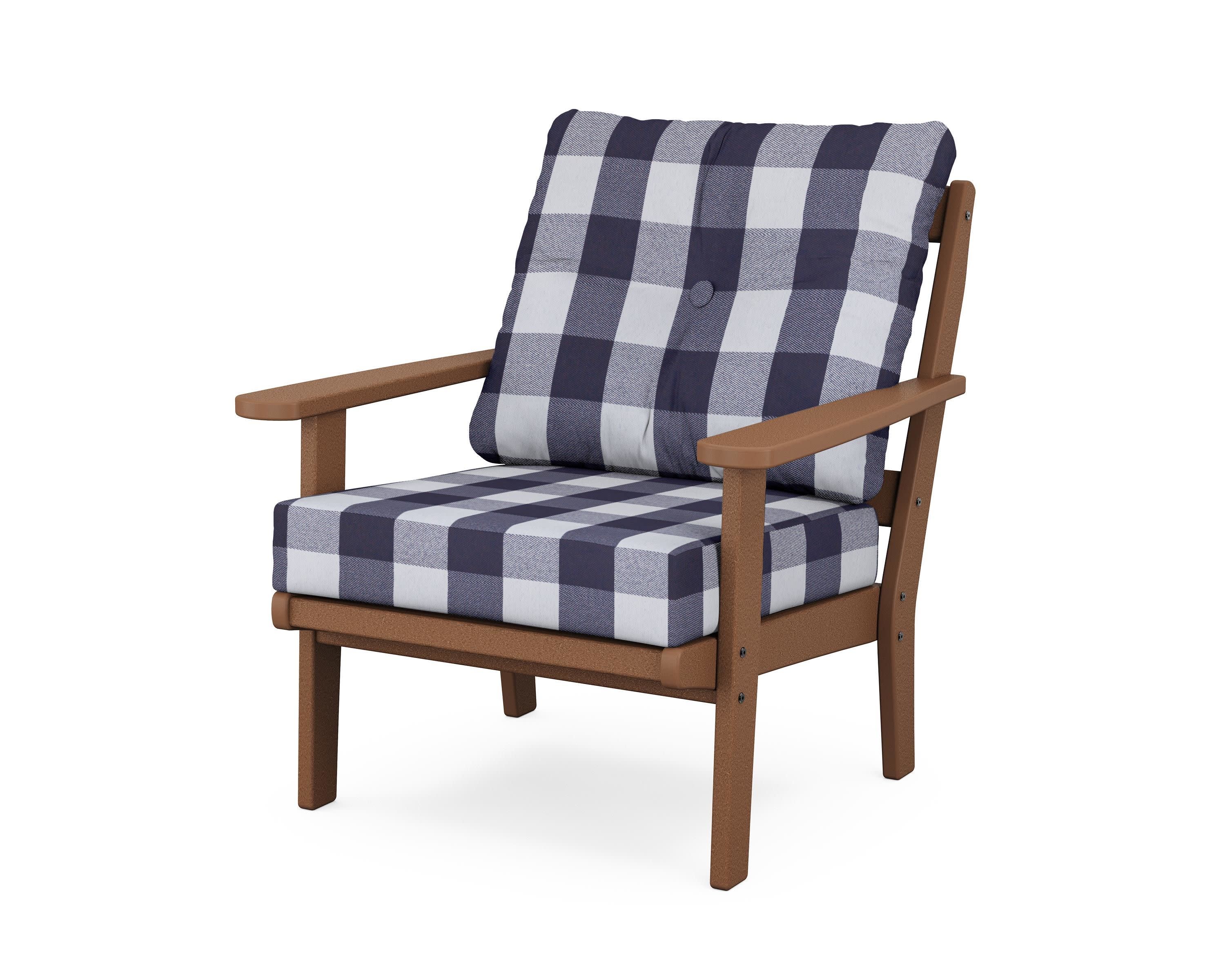 Mission Deep Seating Chair in Teak / Buffalo Plaid Navy
