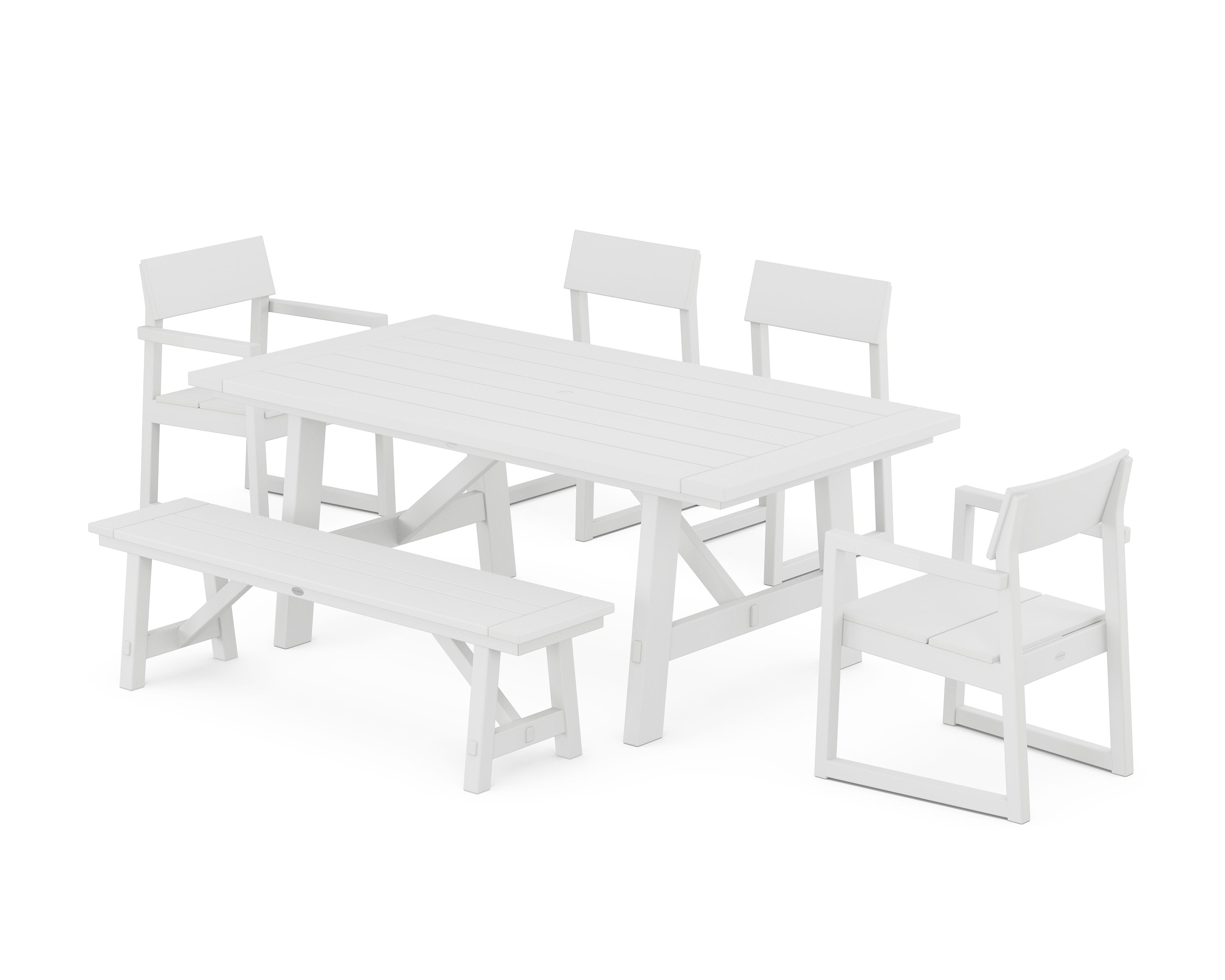 EDGE 6-Piece Rustic Farmhouse Dining Set with Bench in White