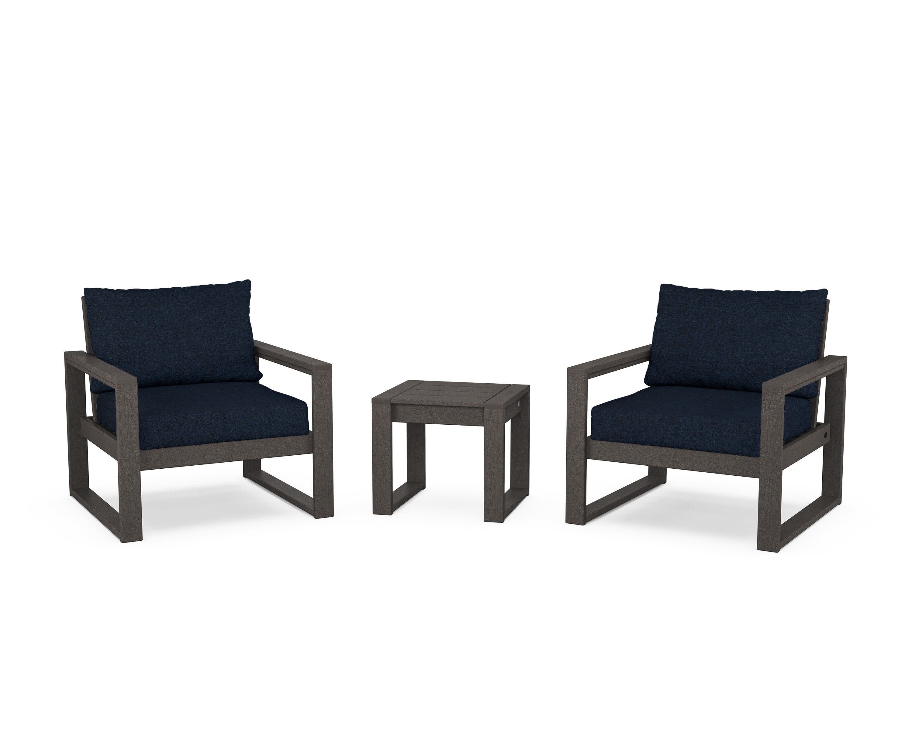 EDGE Sectional 3-Piece Deep Seating Set in Vintage Coffee / Marine Indigo