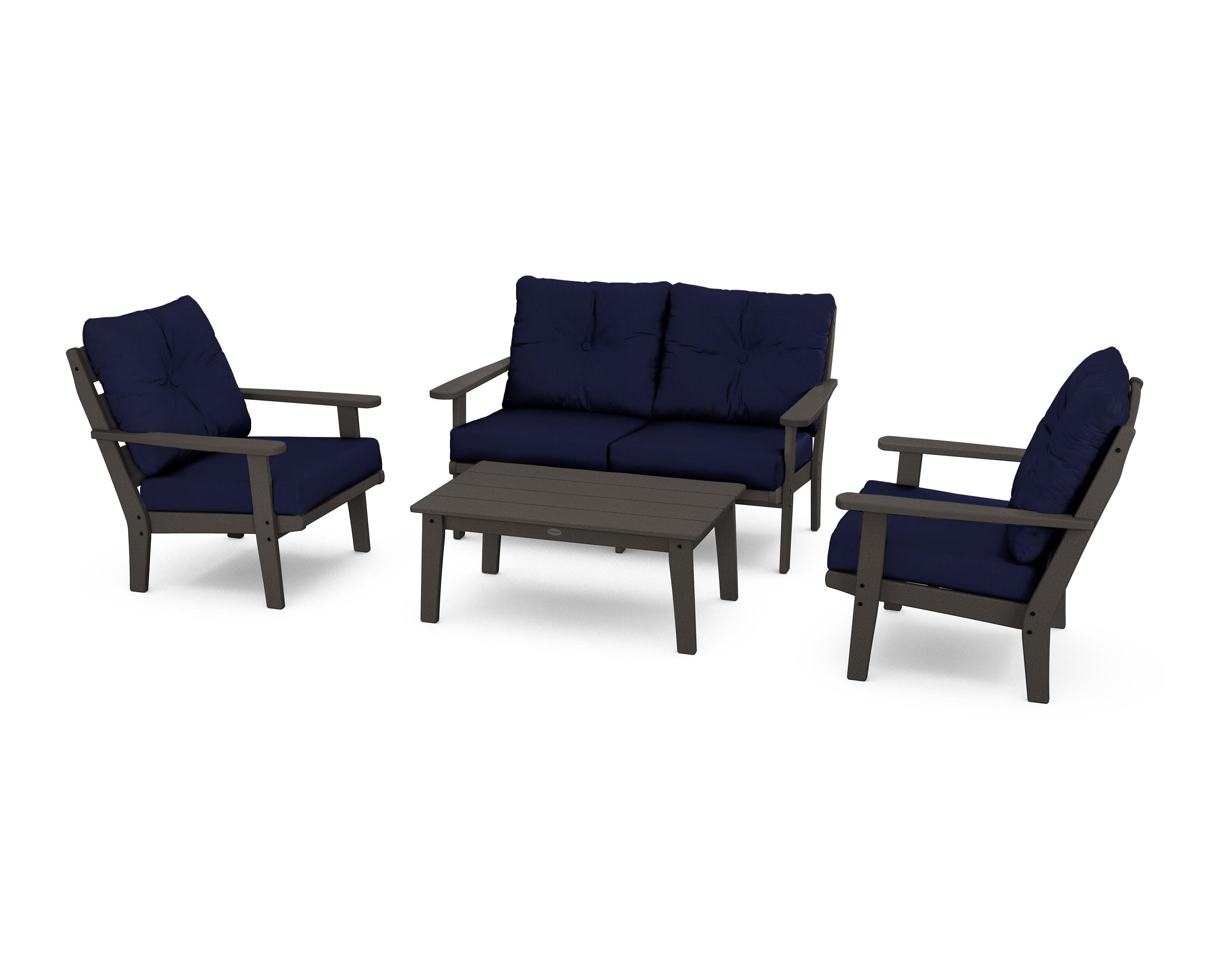 Lakeside 4-Piece Deep Seating Set in Vintage Coffee / Navy