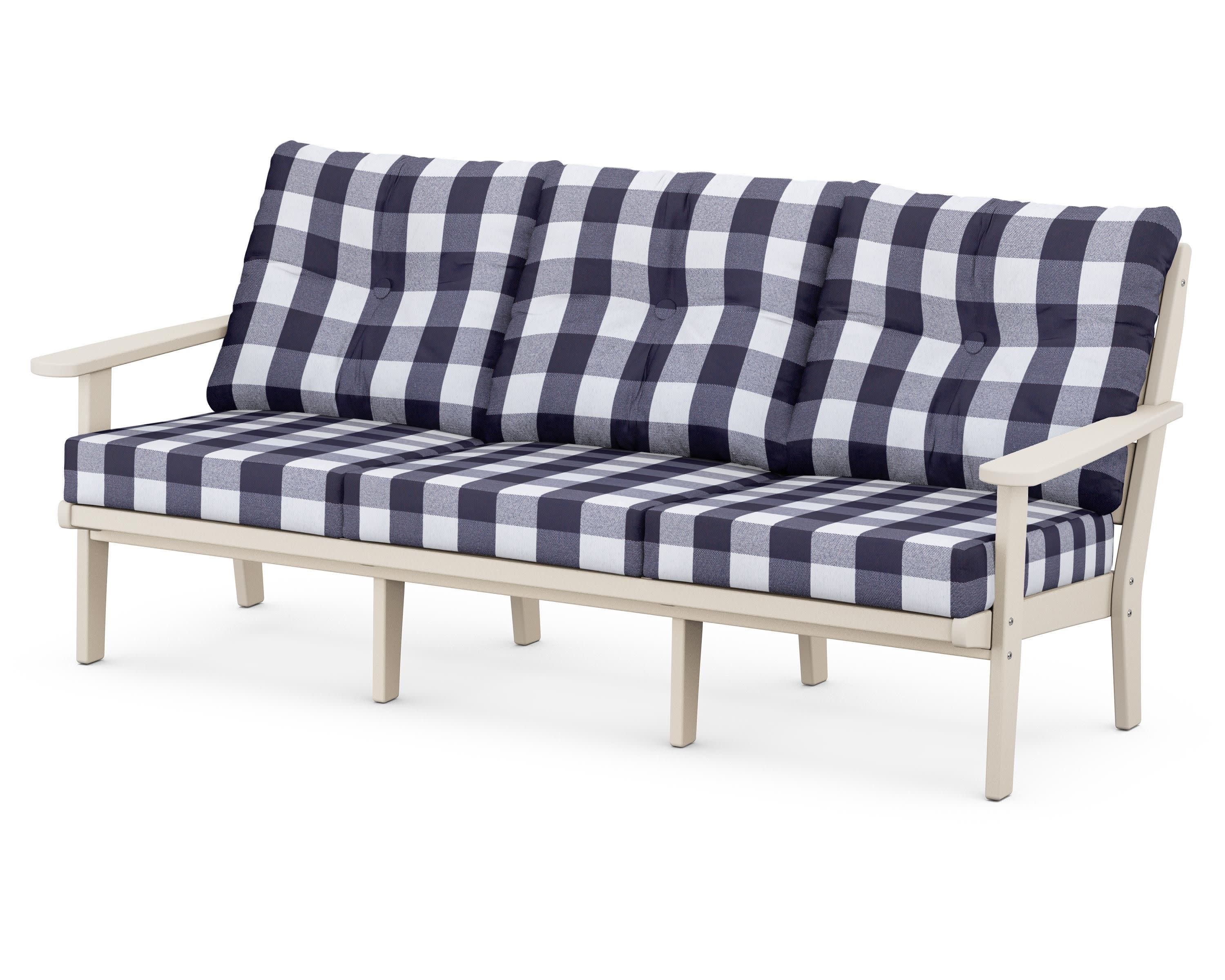 Lakeside Deep Seating Sofa in Sand / Buffalo Plaid Navy