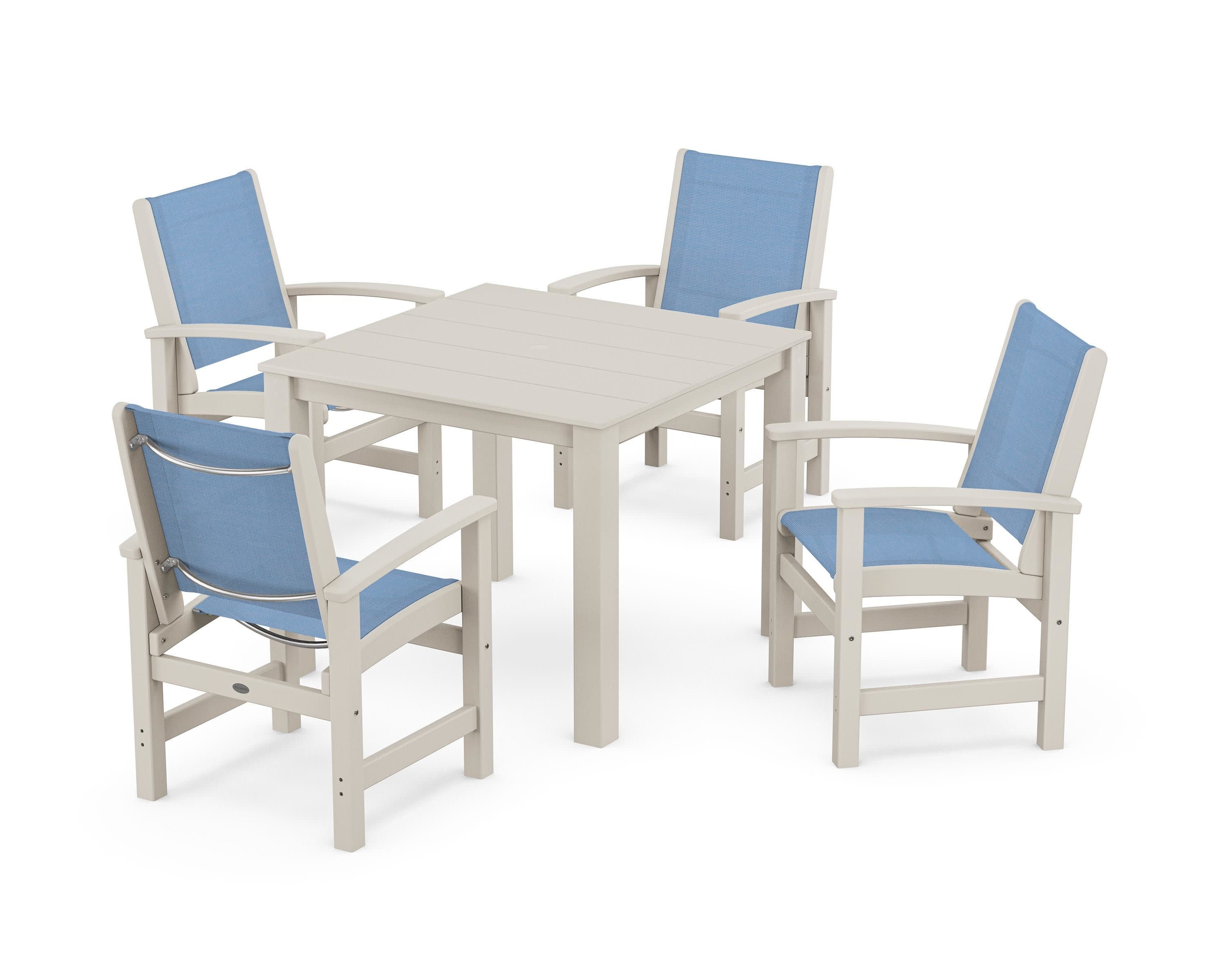 Coastal 5-Piece Parsons Dining Set in Sand / Poolside Sling