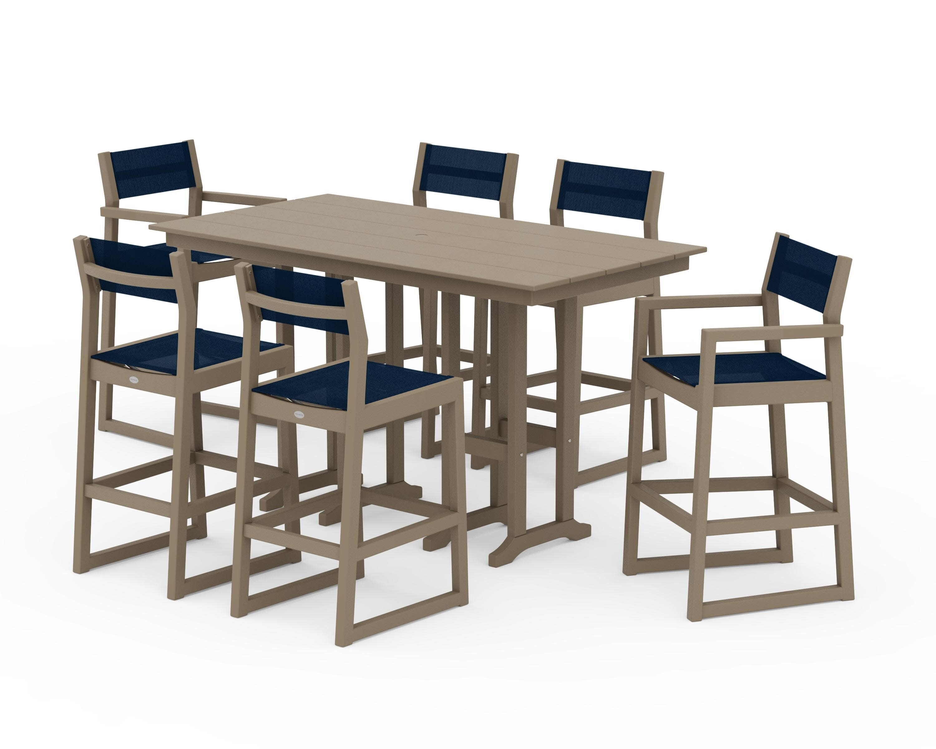 EDGE Sling 7-Piece Farmhouse Bar Set in Vintage Sahara / Navy Blue Sling