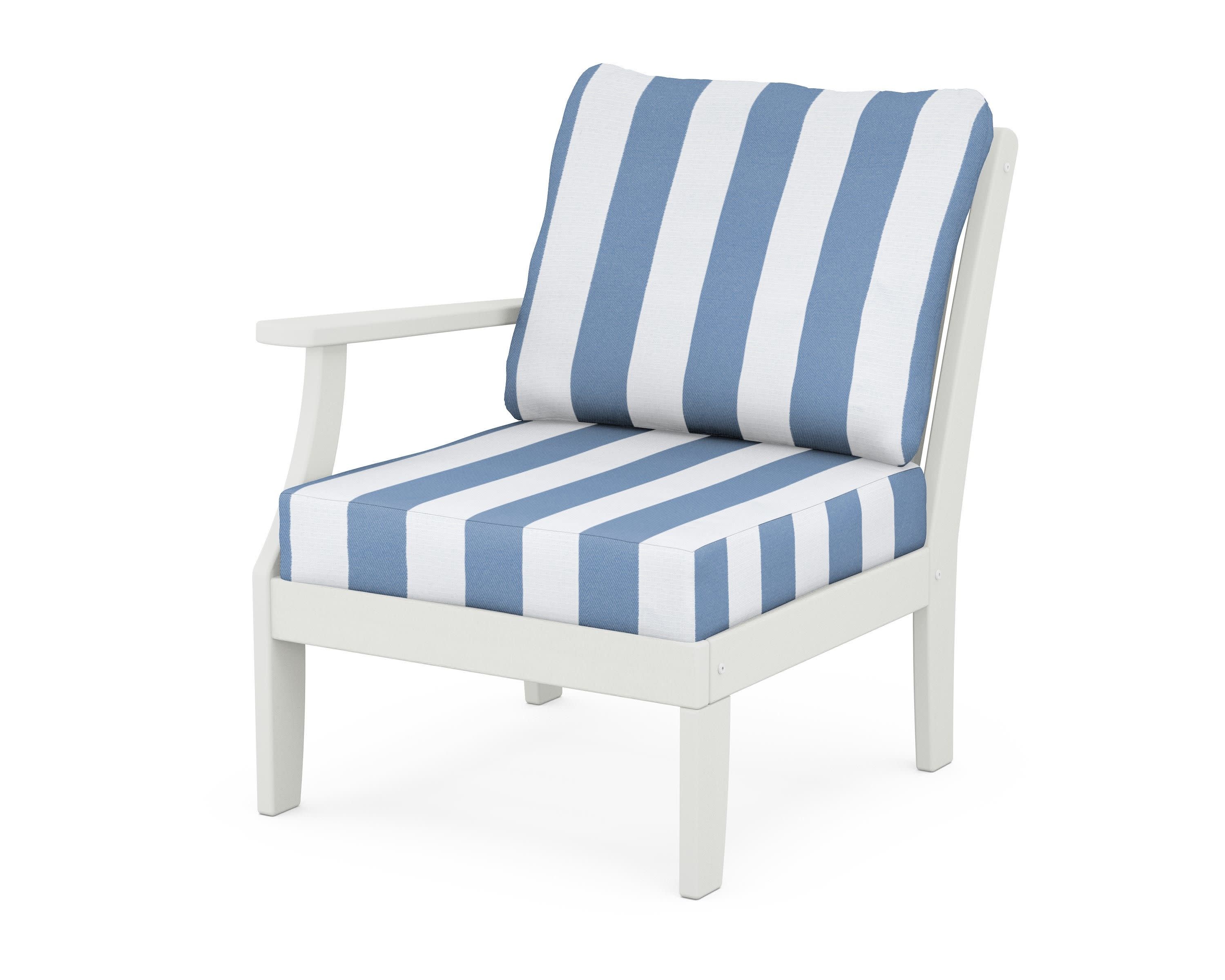 Braxton Modular Left Arm Chair in Vintage White / Cabana Stripe Sky Blue