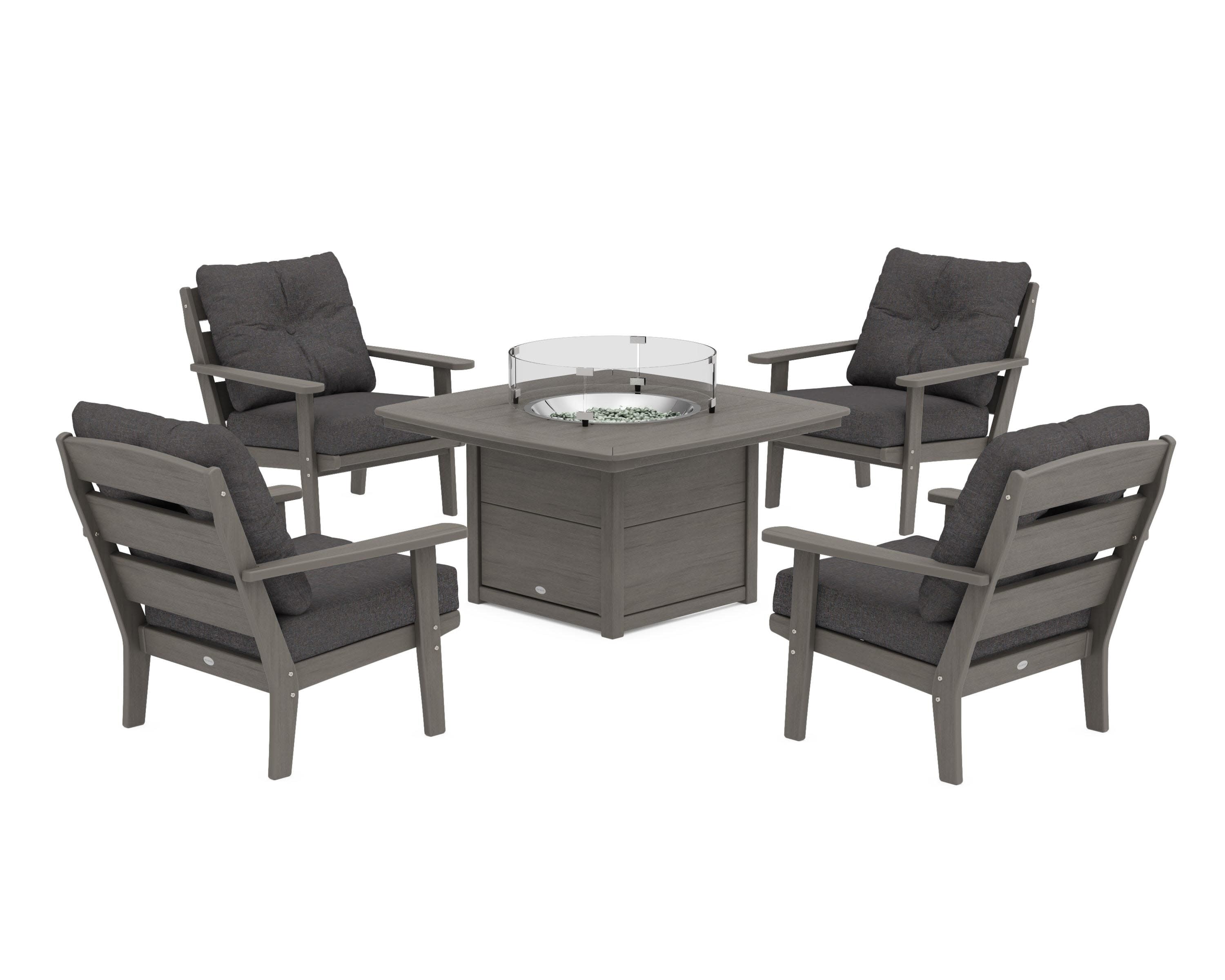 Lakeside 5-Piece Deep Seating Set with Nautical Fire Pit Table in Driftwood / Ash Charcoal