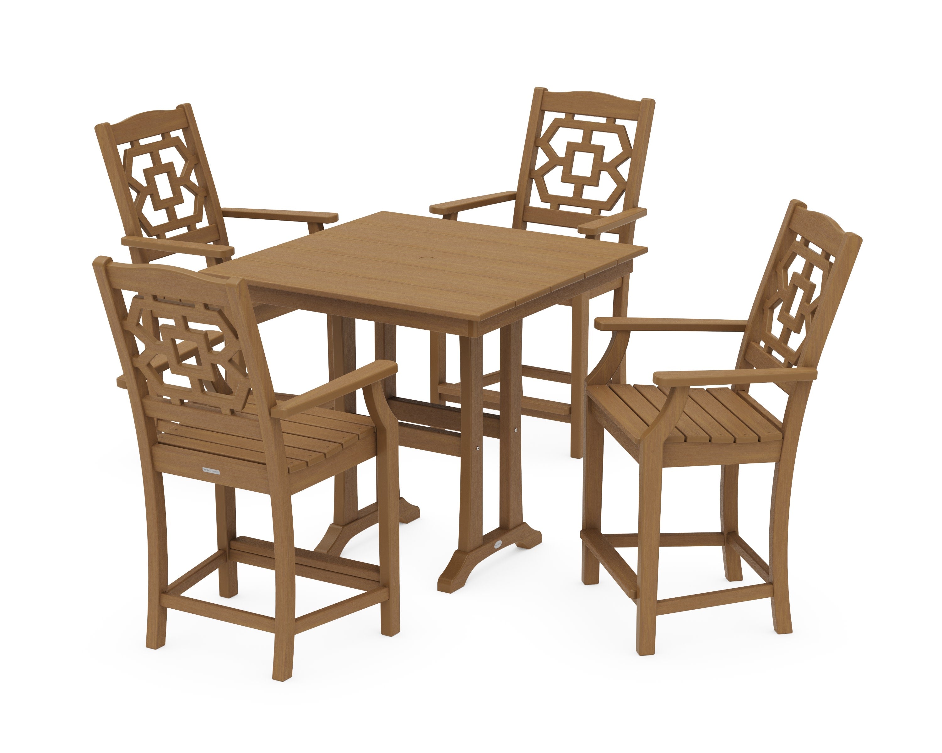 Chinoiserie 5-Piece Farmhouse Counter Set with Trestle Legs in Natural