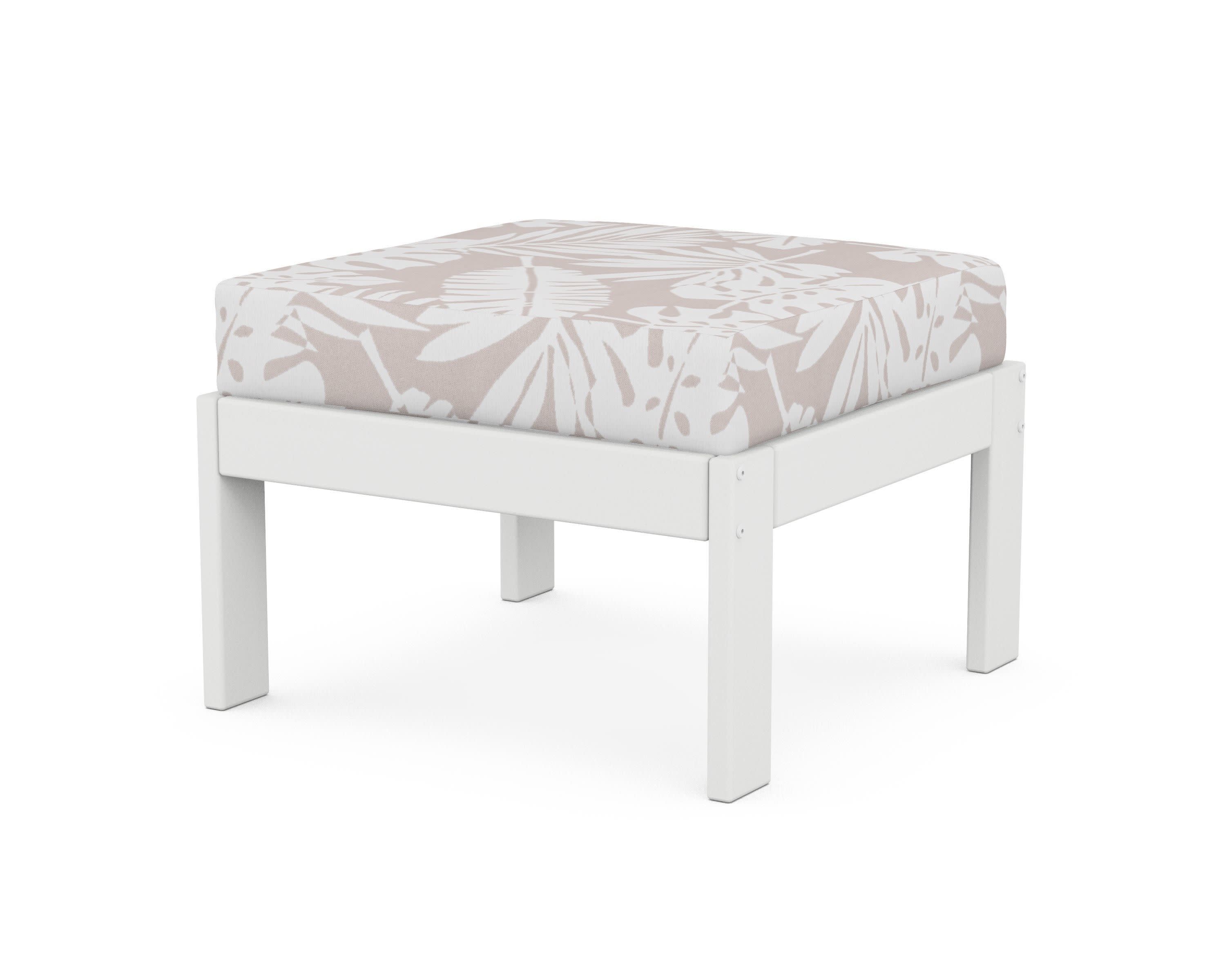 Vineyard Modular Ottoman in White / Leaf Dune Burlap