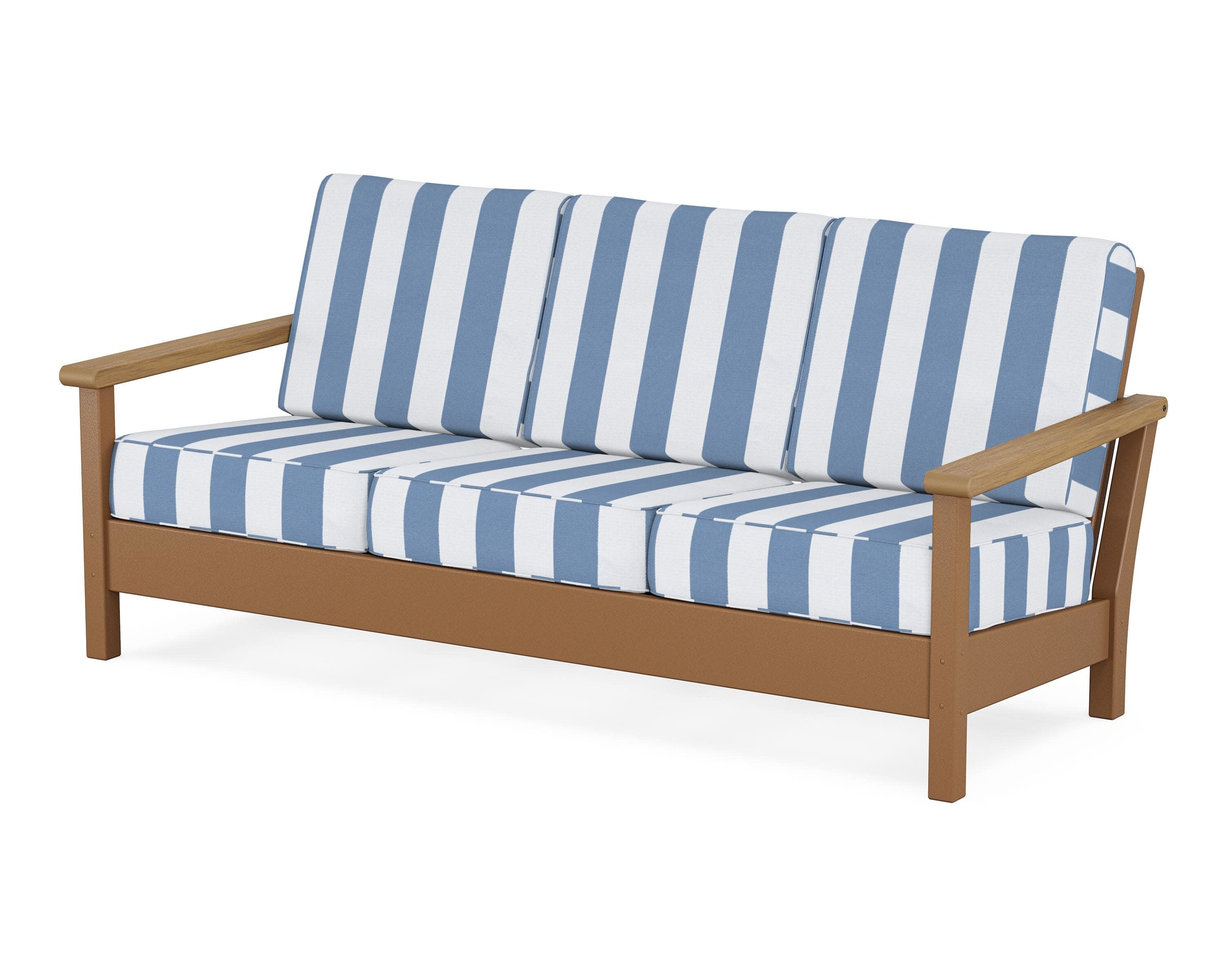 Harbour Deep Seating Sofa in Teak / Natural / Cabana Stripe Sky Blue