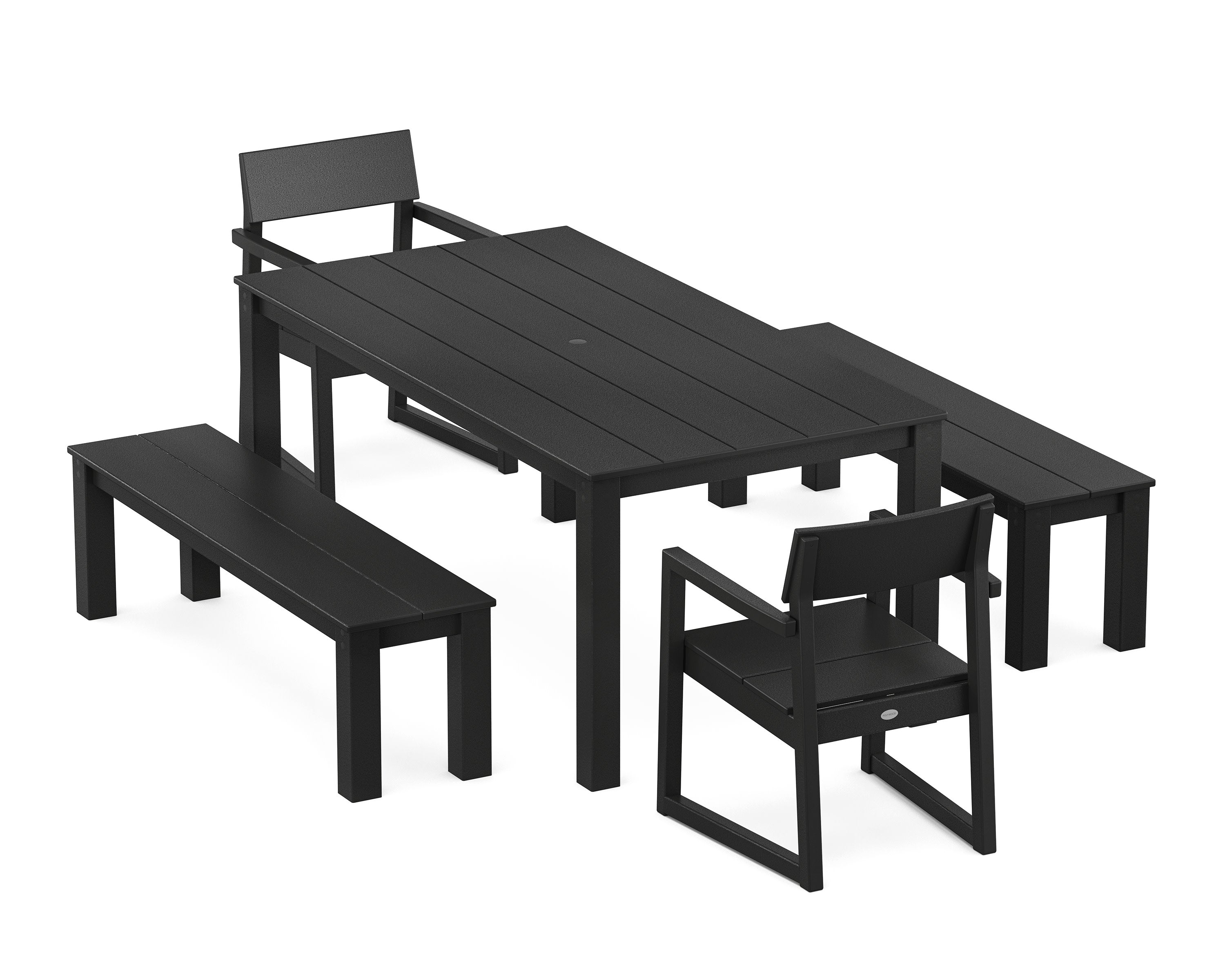 EDGE 5-Piece Parsons Dining Set with Benches in Black