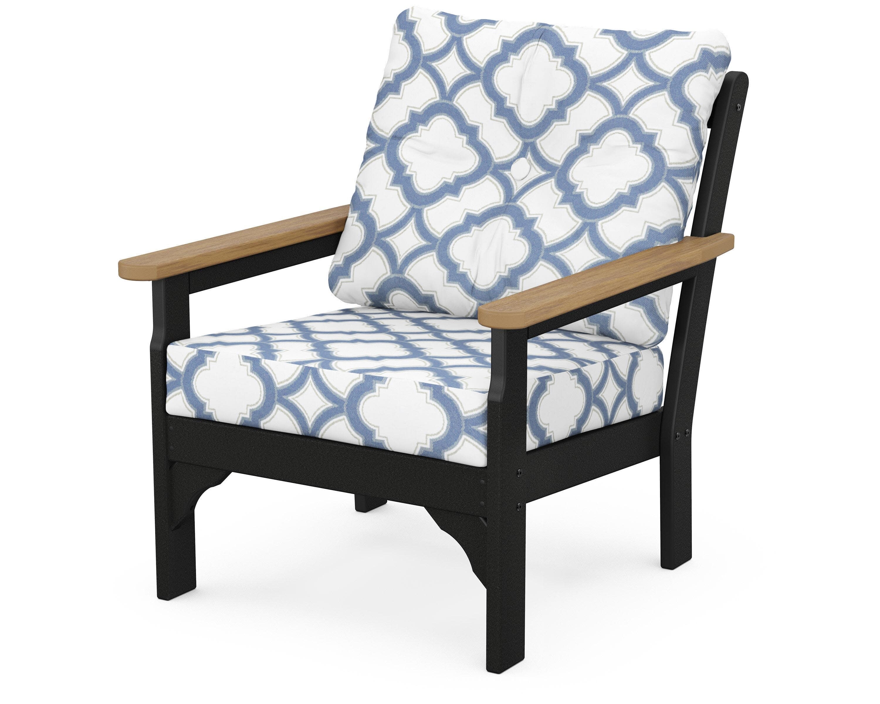 Vineyard Deep Seating Chair in Black / Natural / Trellis Sky Blue