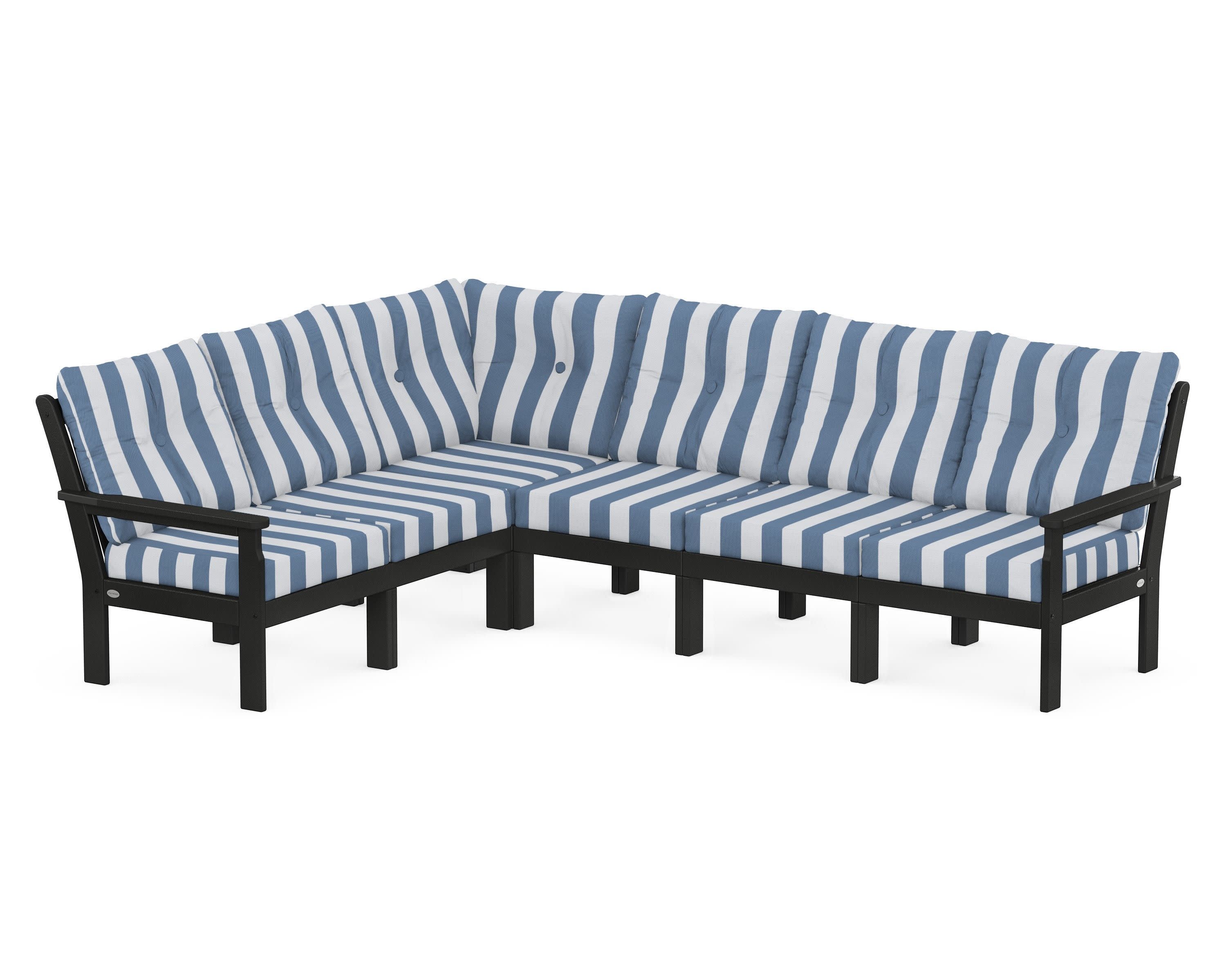 Vineyard 6-Piece Sectional in Black / Cabana Stripe Sky Blue