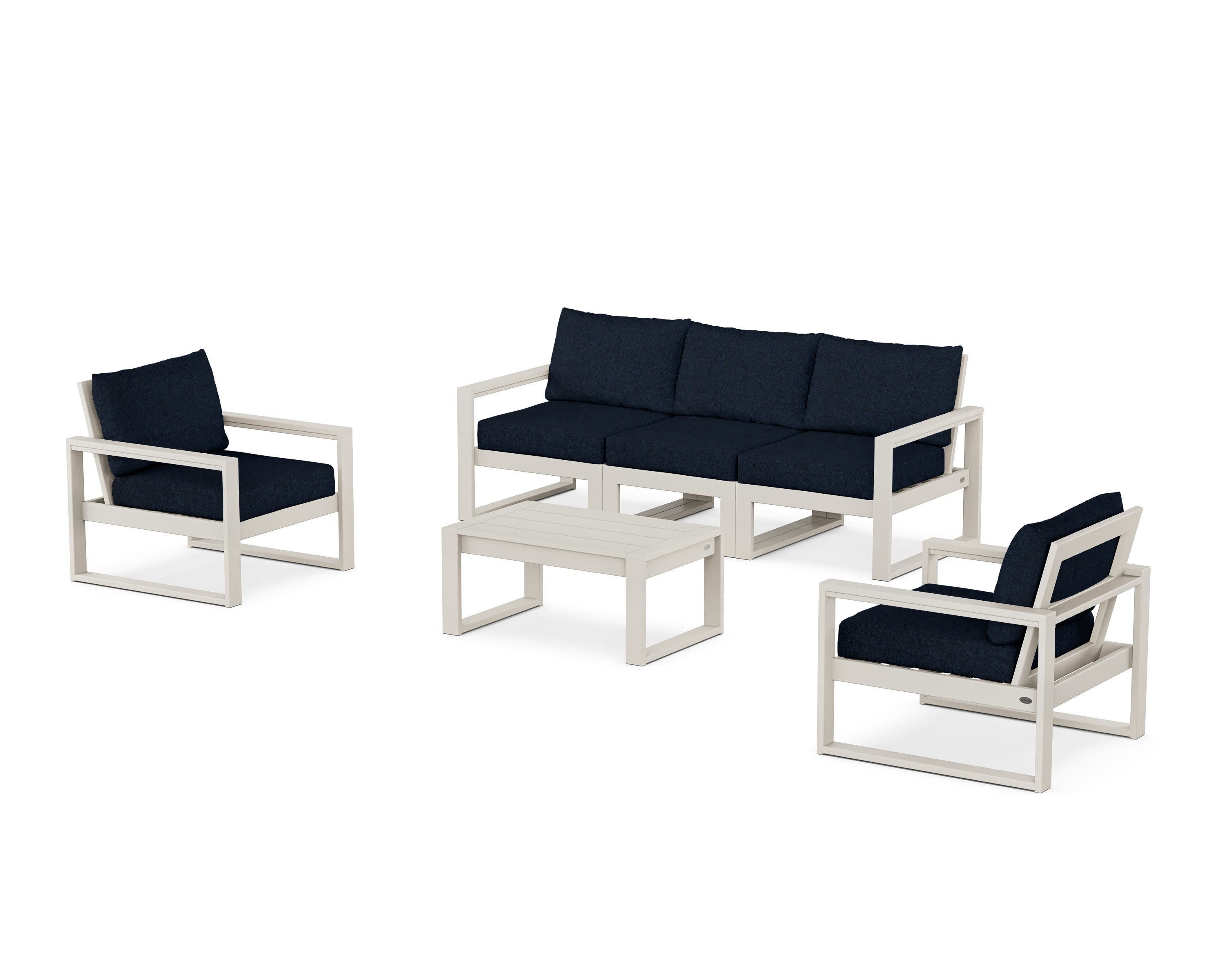 EDGE Sectional 4-Piece Deep Seating Set with Sofa in Sand / Marine Indigo