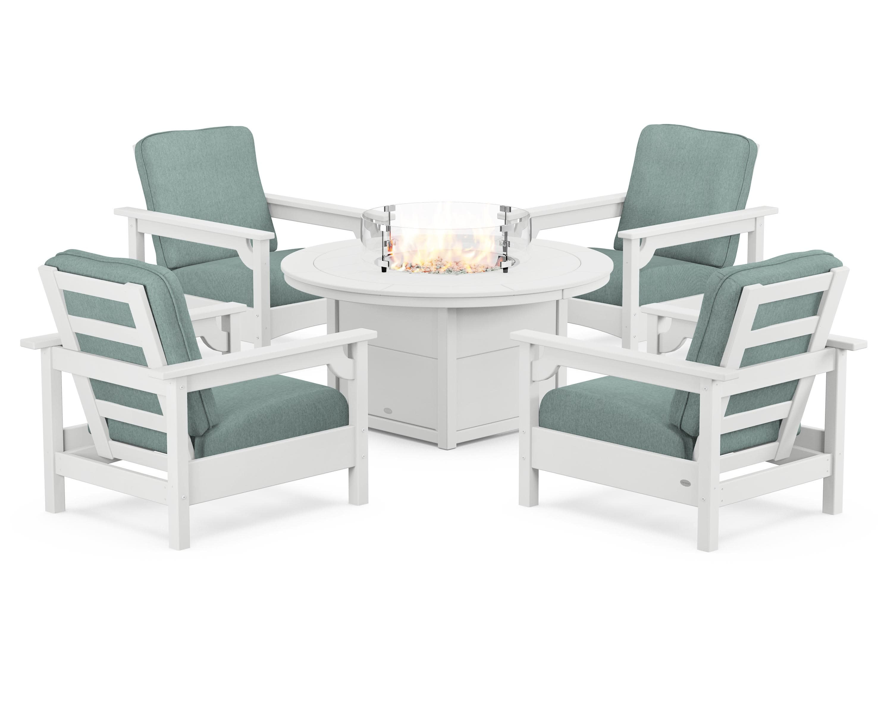 Club 5-Piece Conversation Set with Fire Pit Table in White / Glacier Spa