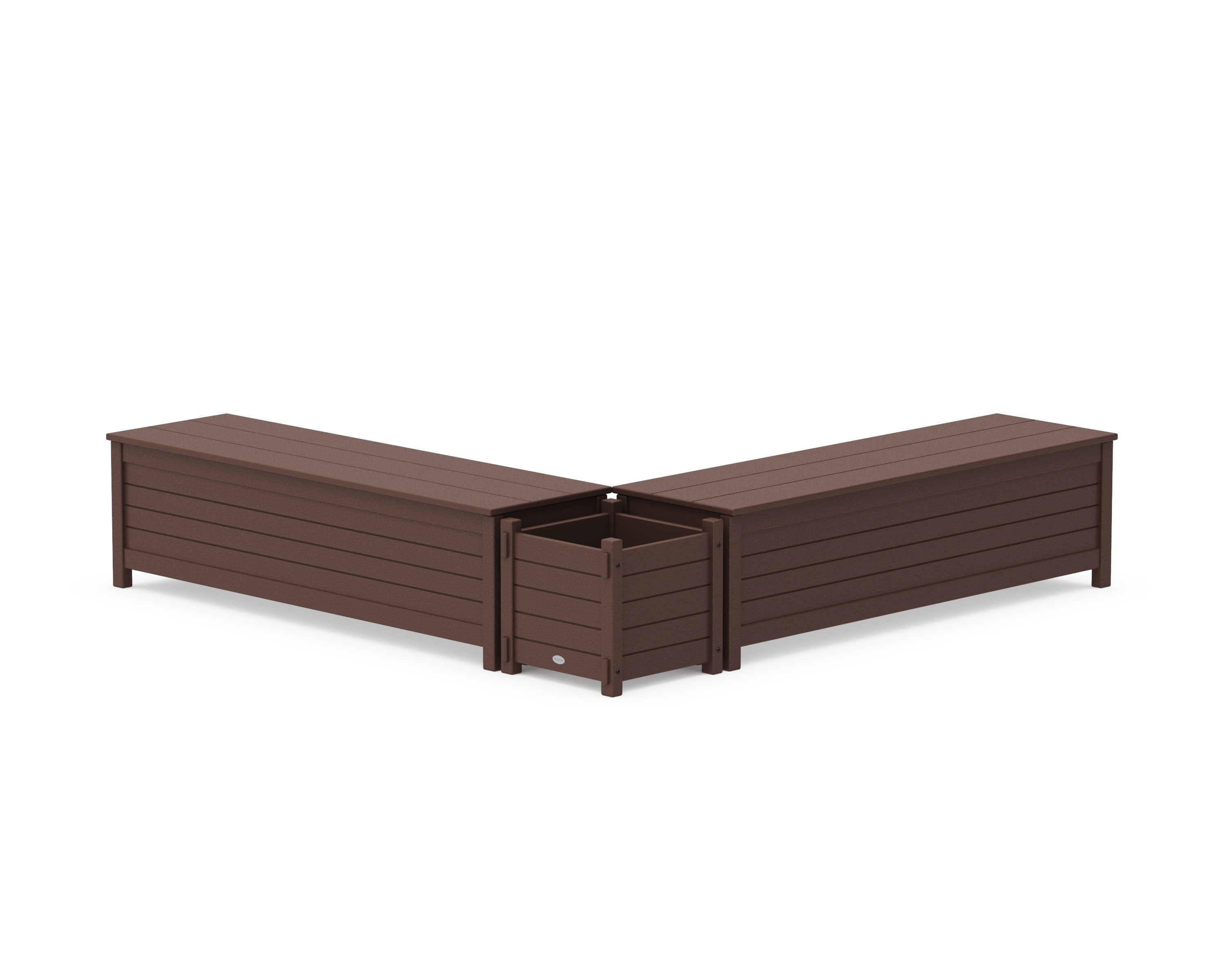 60" Nautical L- Shaped Planter Storage Bench Set in Mahogany