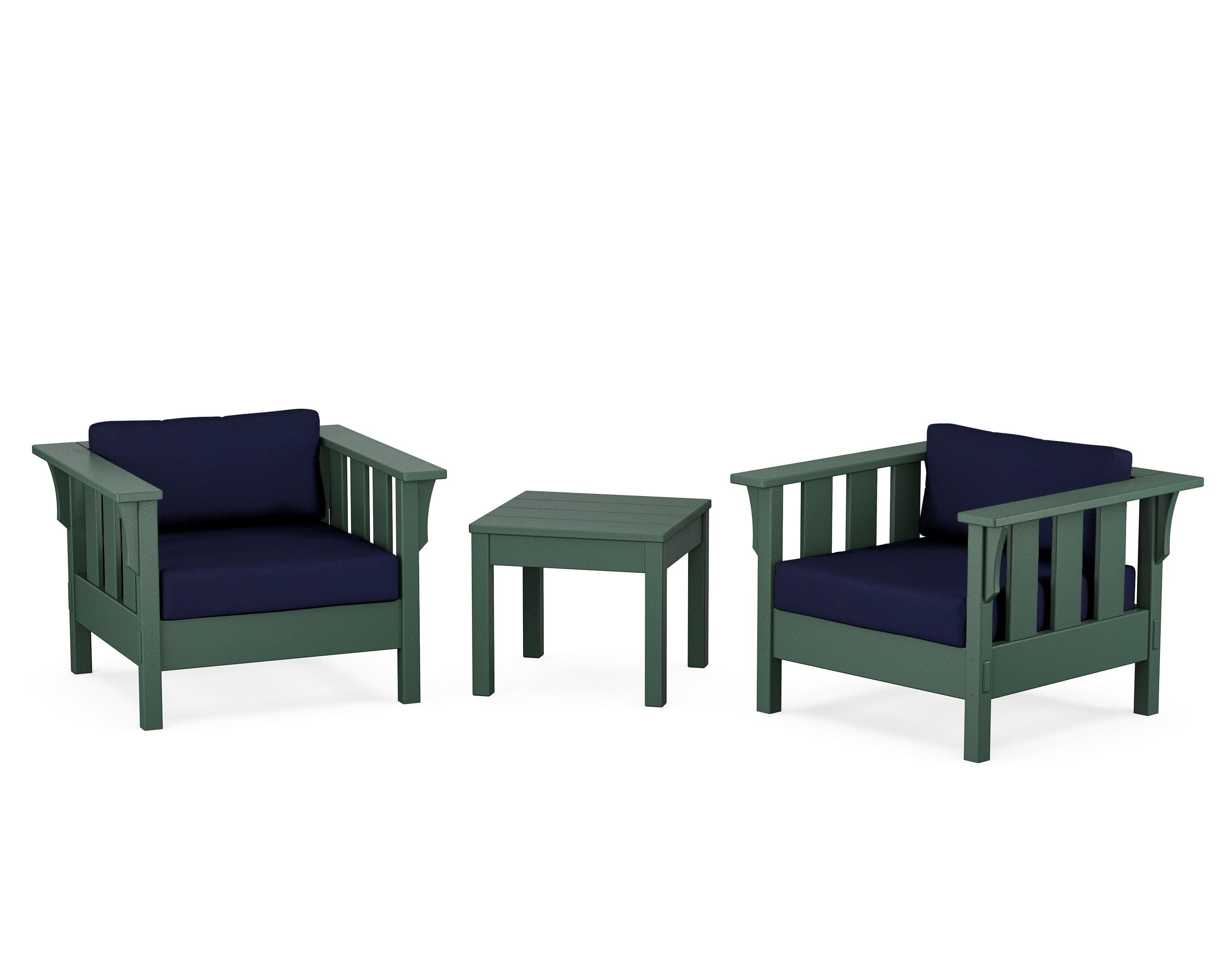 Acadia 3-Piece Deep Seating Set in Green / Navy