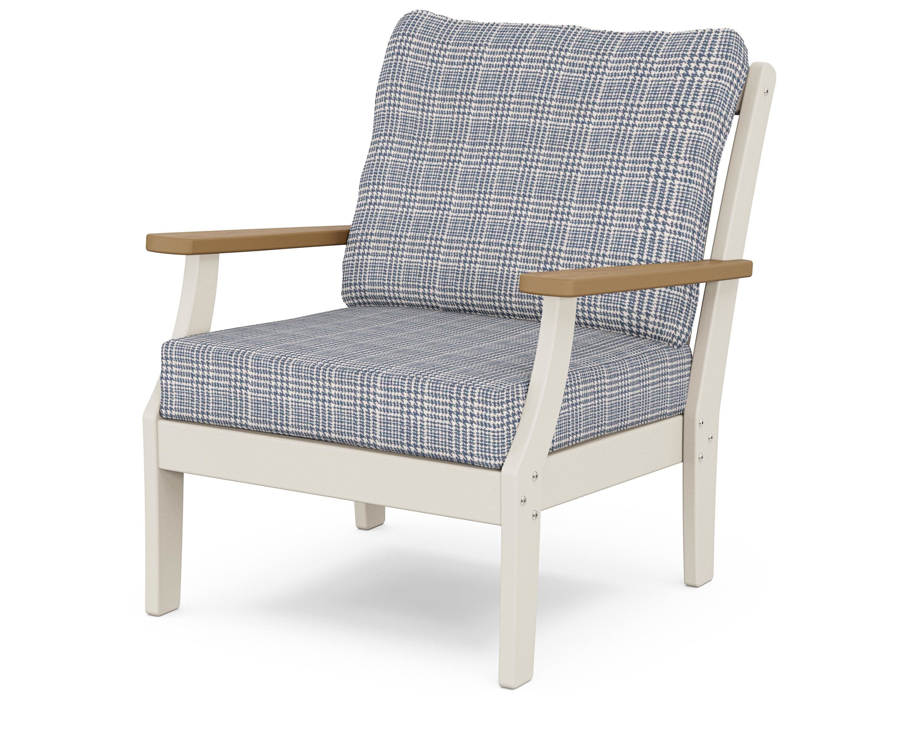 Braxton Deep Seating Chair in Sand / Natural / Houndstooth Sky Blue