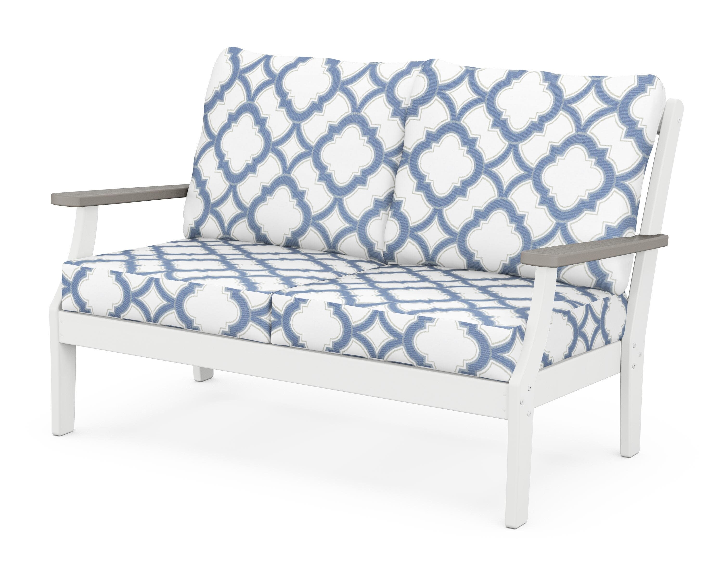 Braxton Deep Seating Loveseat in White / Driftwood / Trellis Sky Blue