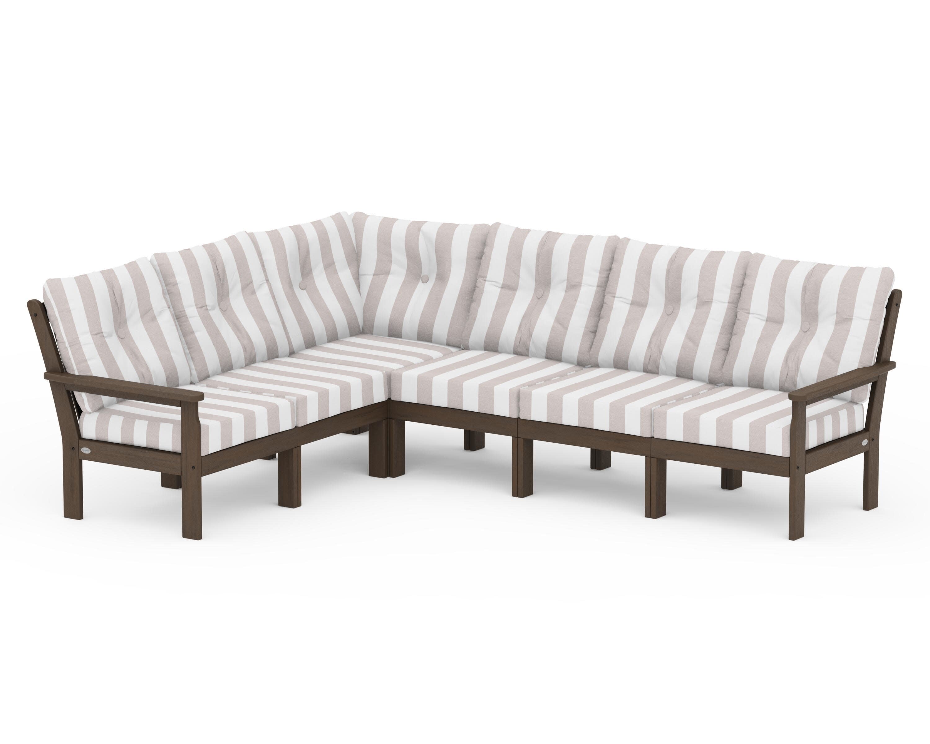 Vineyard 6-Piece Sectional in Kona / Cabana Stripe Dune Burlap