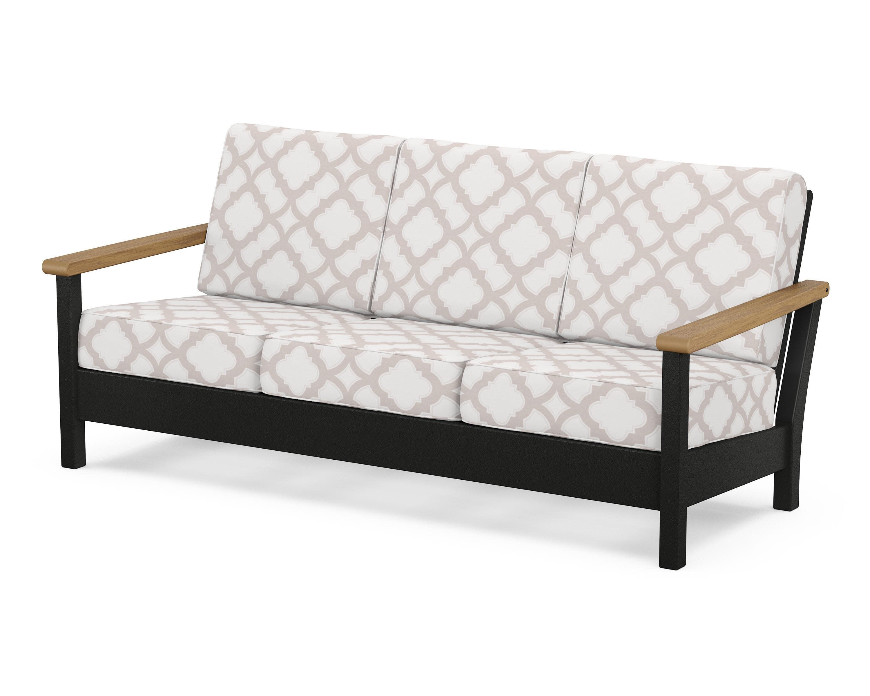 Harbour Deep Seating Sofa in Black / Natural / Trellis Dune Burlap
