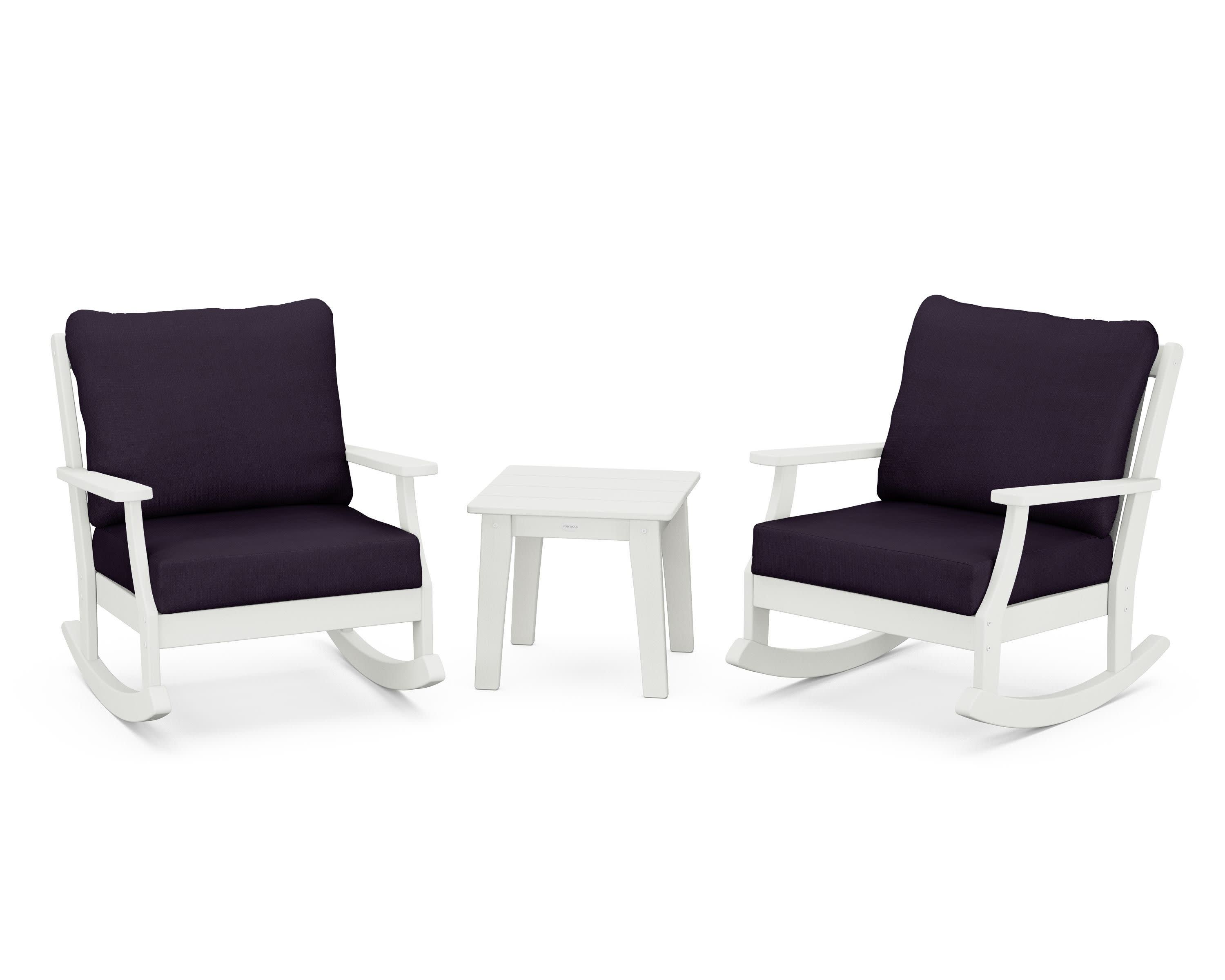 Braxton 3-Piece Deep Seating Rocker Set in Vintage White / Navy Linen