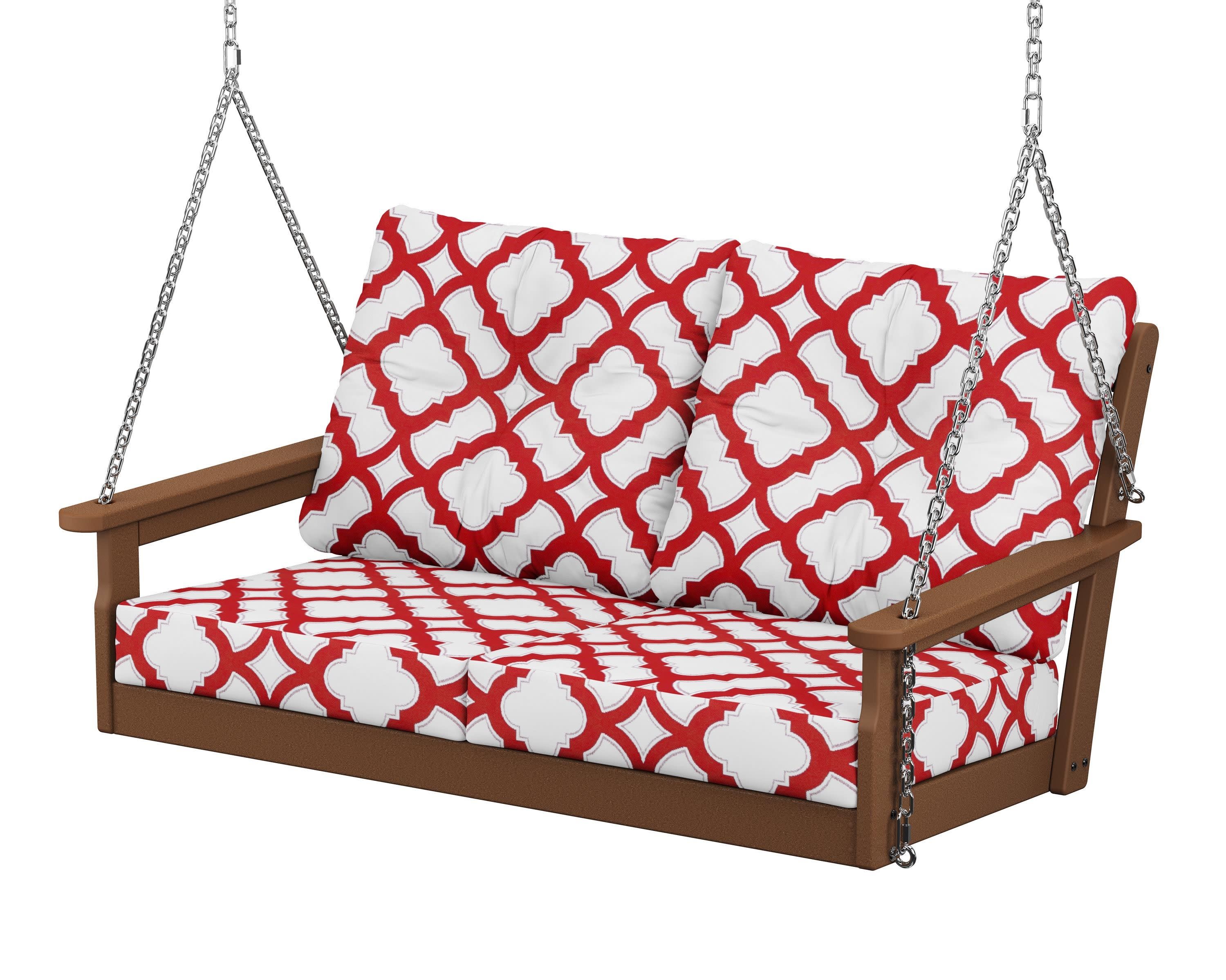 Vineyard Deep Seating Swing in Teak / Trellis Crimson