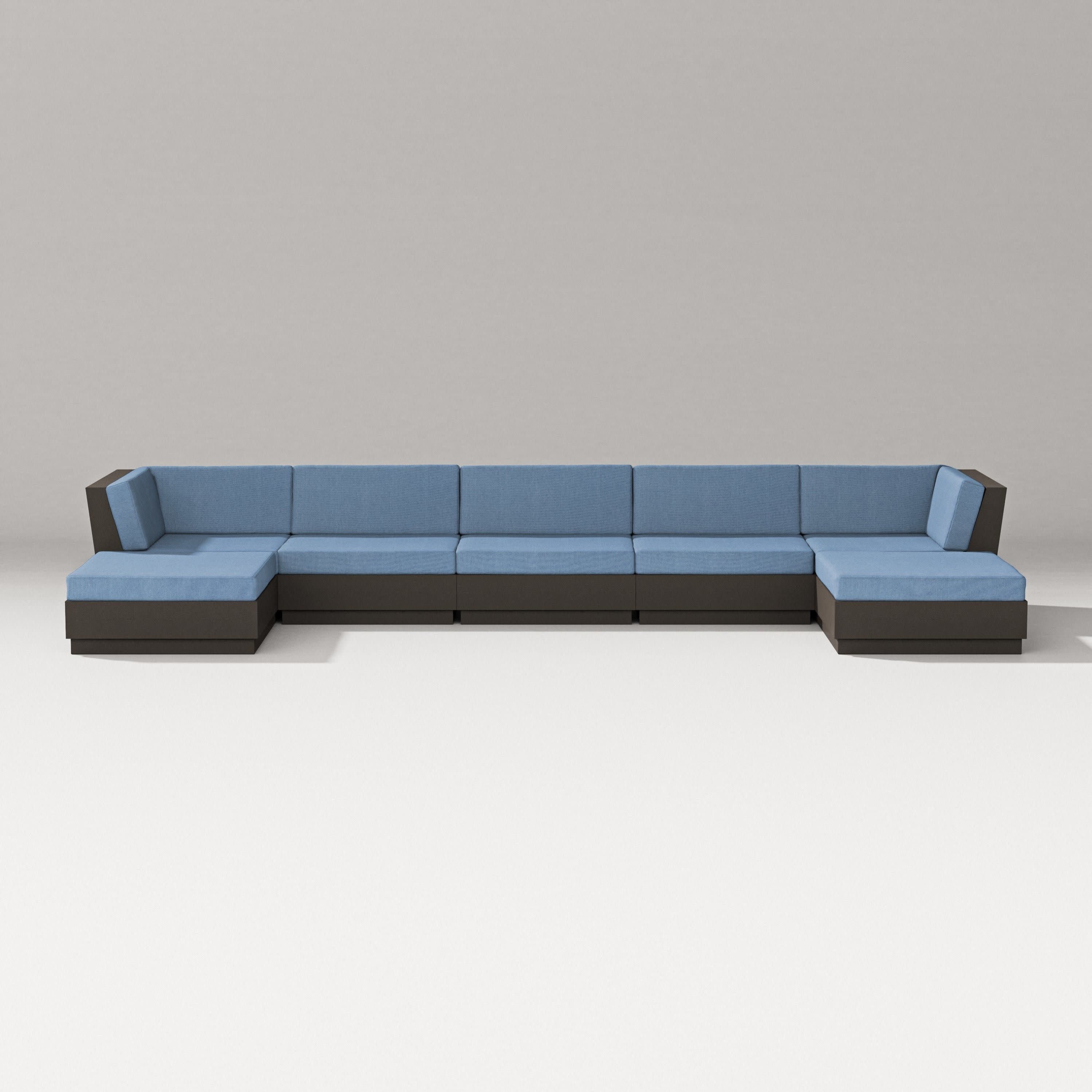Elevate 7-Piece Double Chaise Sectional in Vintage Coffee / Sky Blue