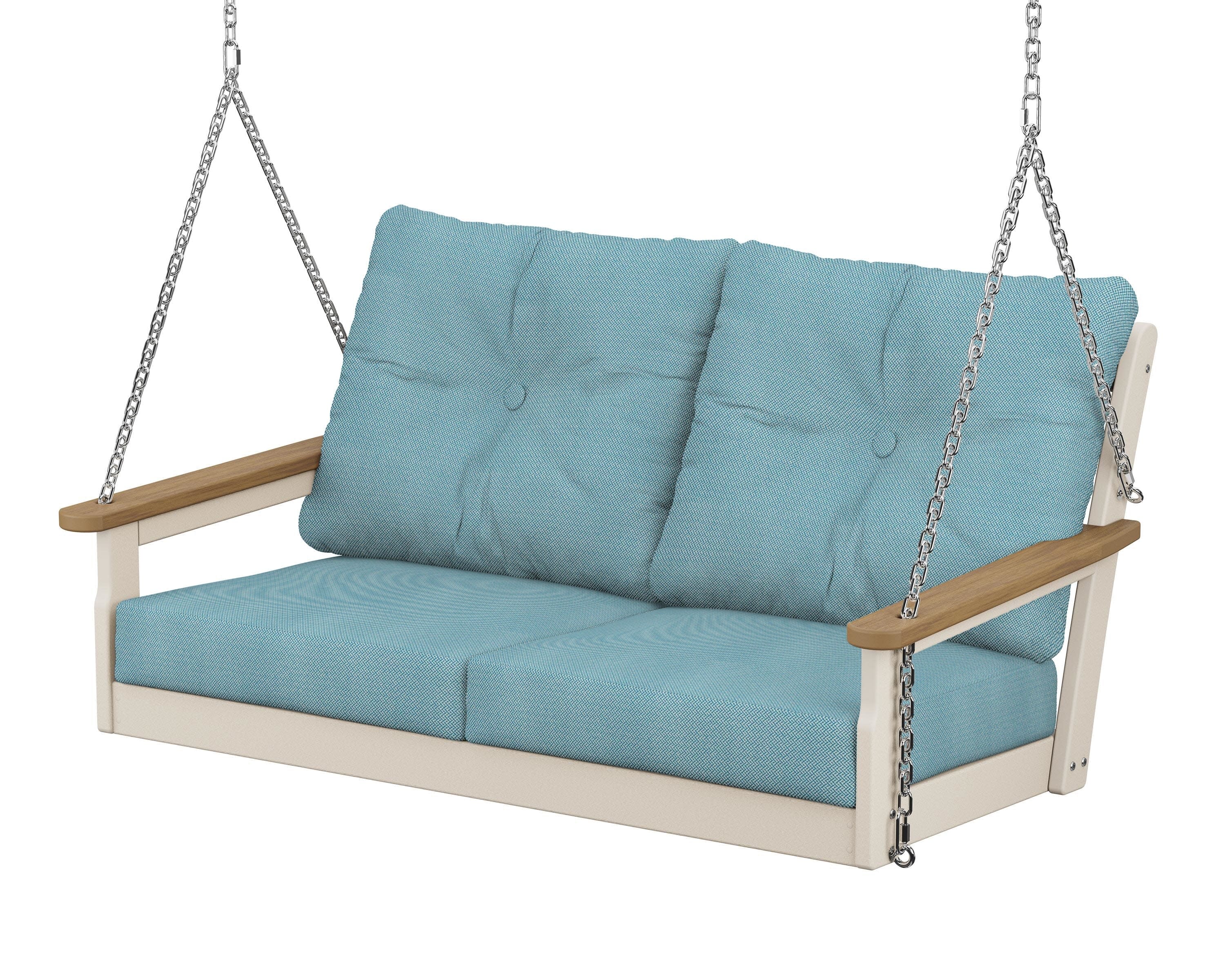 Vineyard Deep Seating Swing in Sand / Natural / Lattice Sky Blue