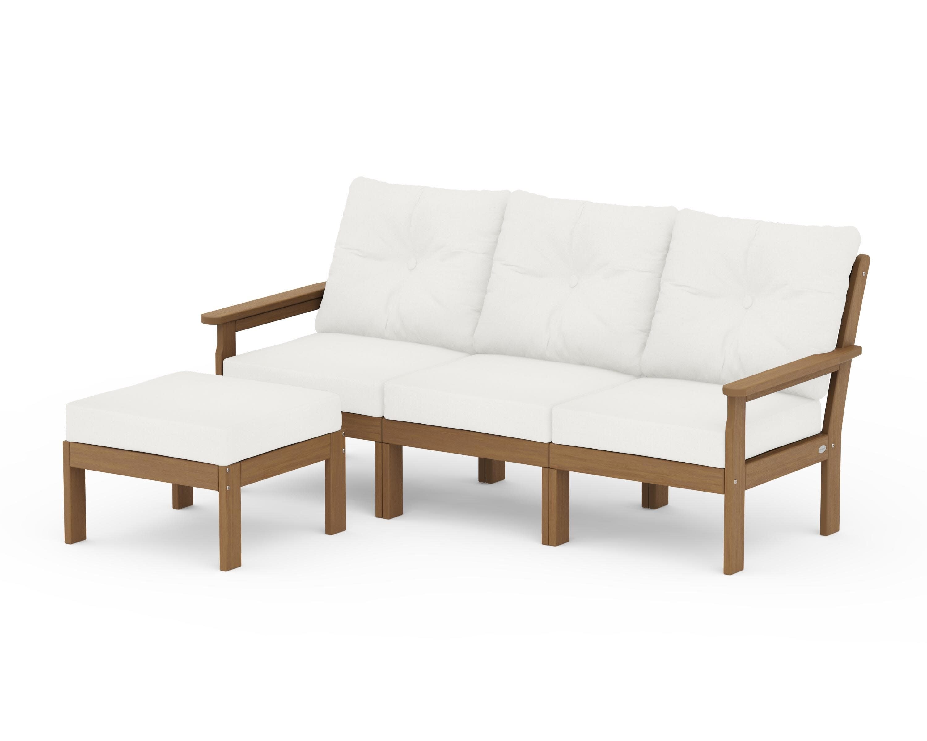Vineyard 4-Piece Sectional with Ottoman in Natural / Natural Linen