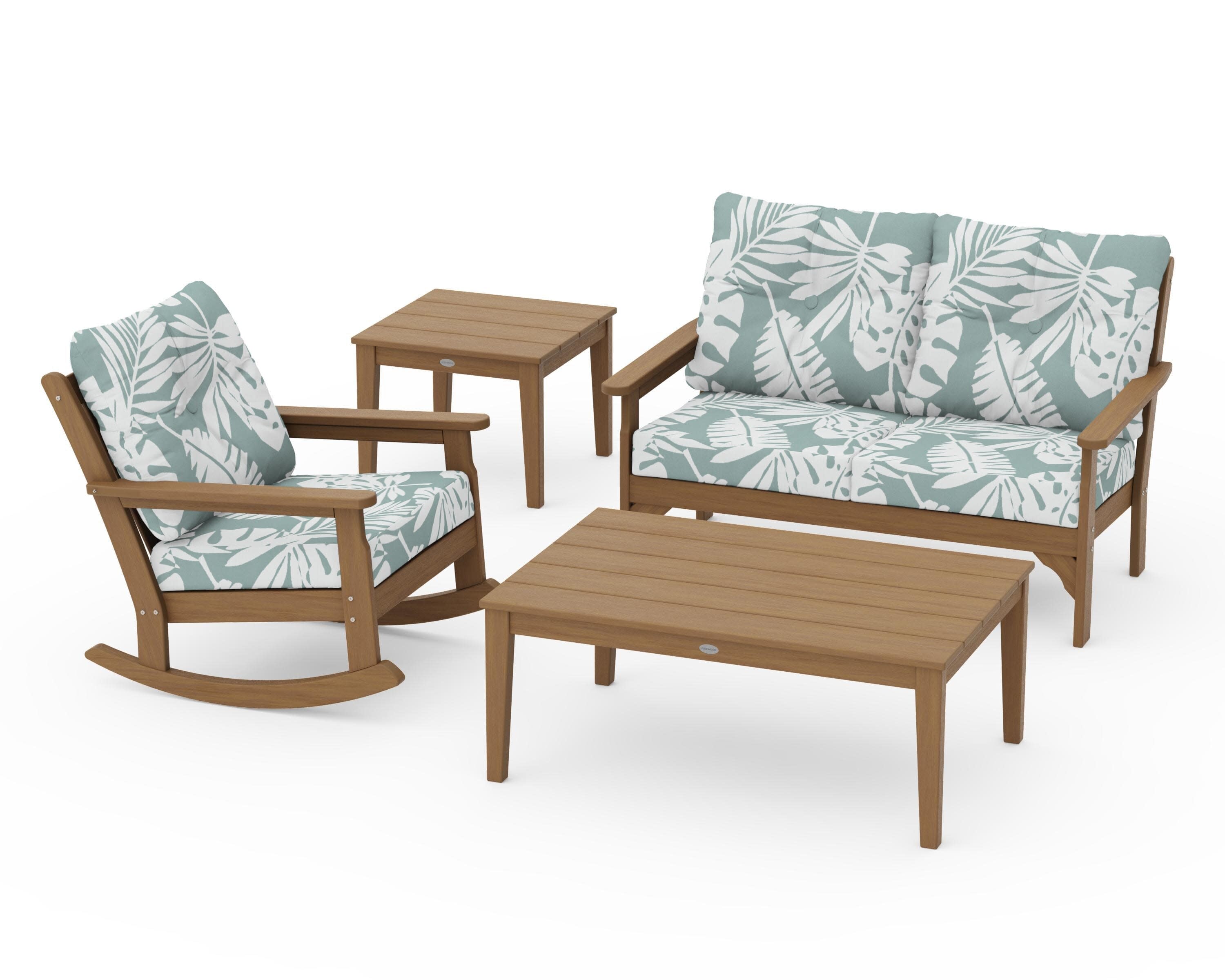 Vineyard 4-Piece Deep Seating Rocker Set in Natural / Leaf Glacier Spa