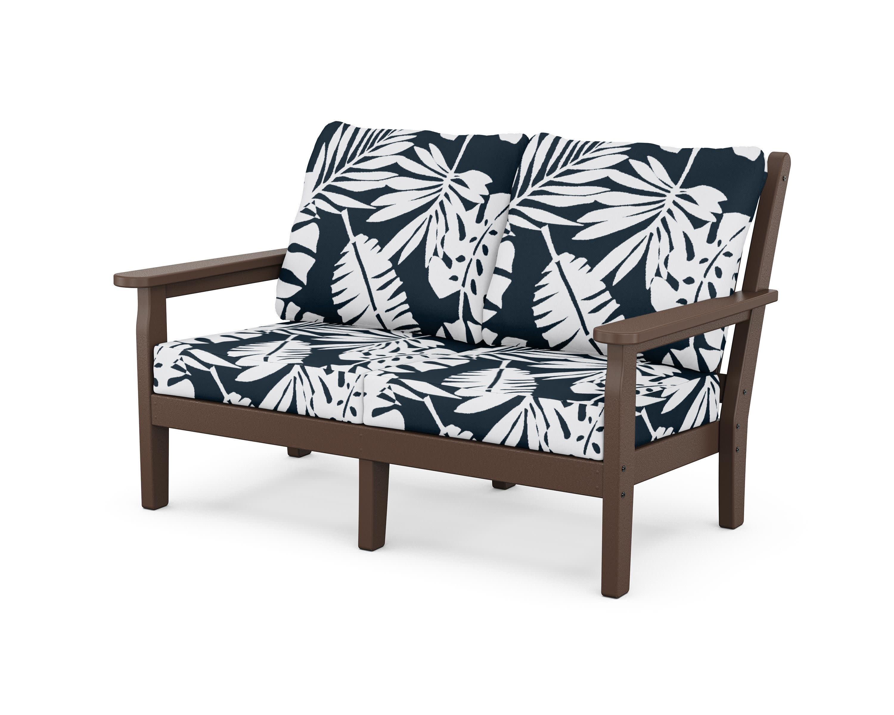 Chippendale Deep Seating Loveseat in Mahogany / Leaf Marine Indigo